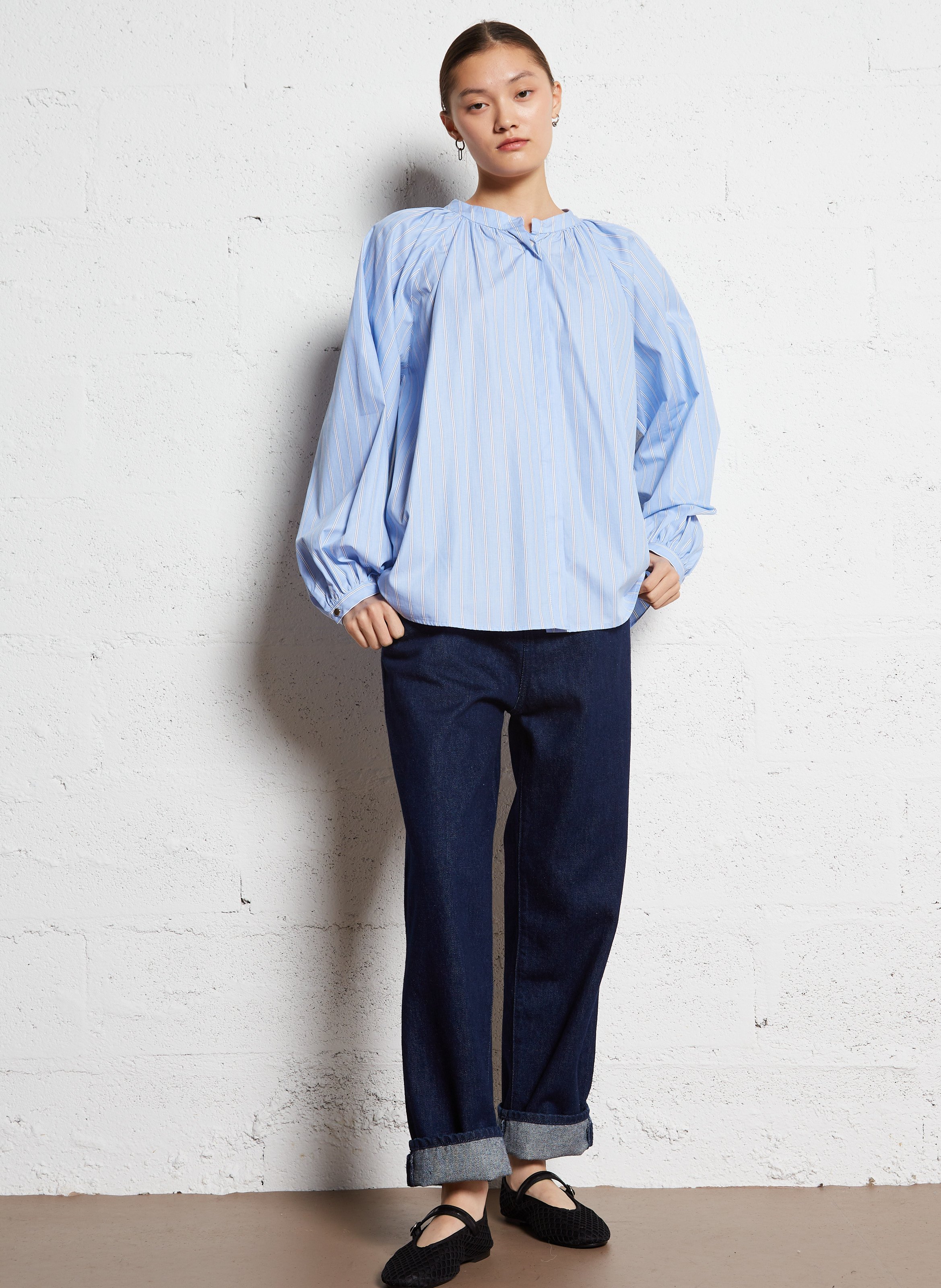 Loose-fit printed cotton shirt BELLEPIECE Blue