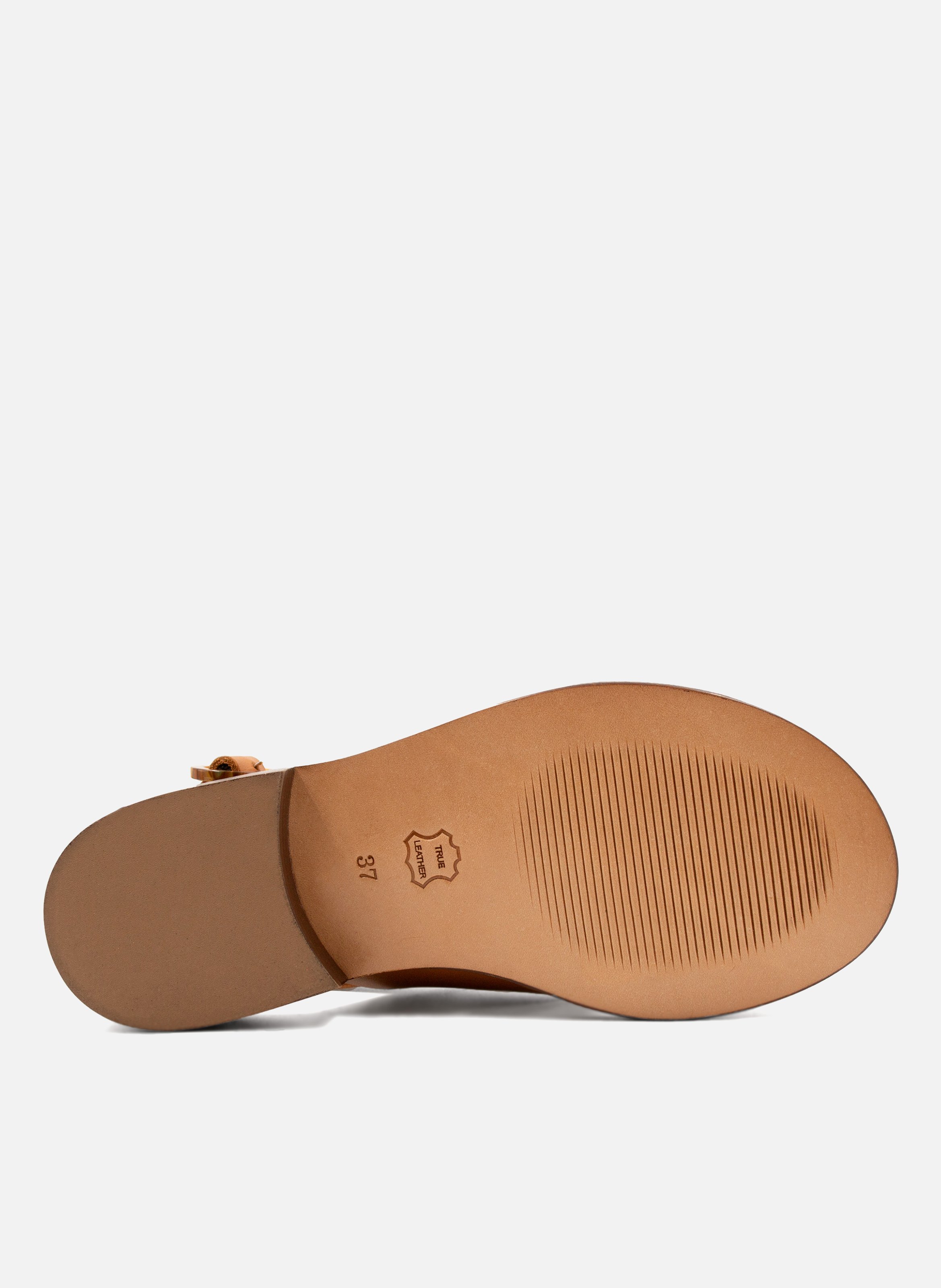 Flat sandals with tortoiseshell buckle in smooth leather JULES & JENN Brown