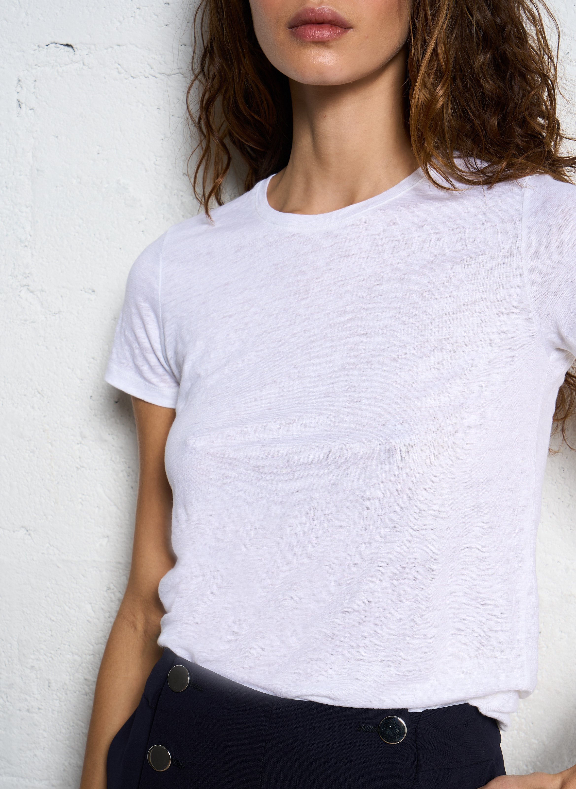 Tee-shirt col rond en lin mélangé MAJESTIC FILATURES Blanc