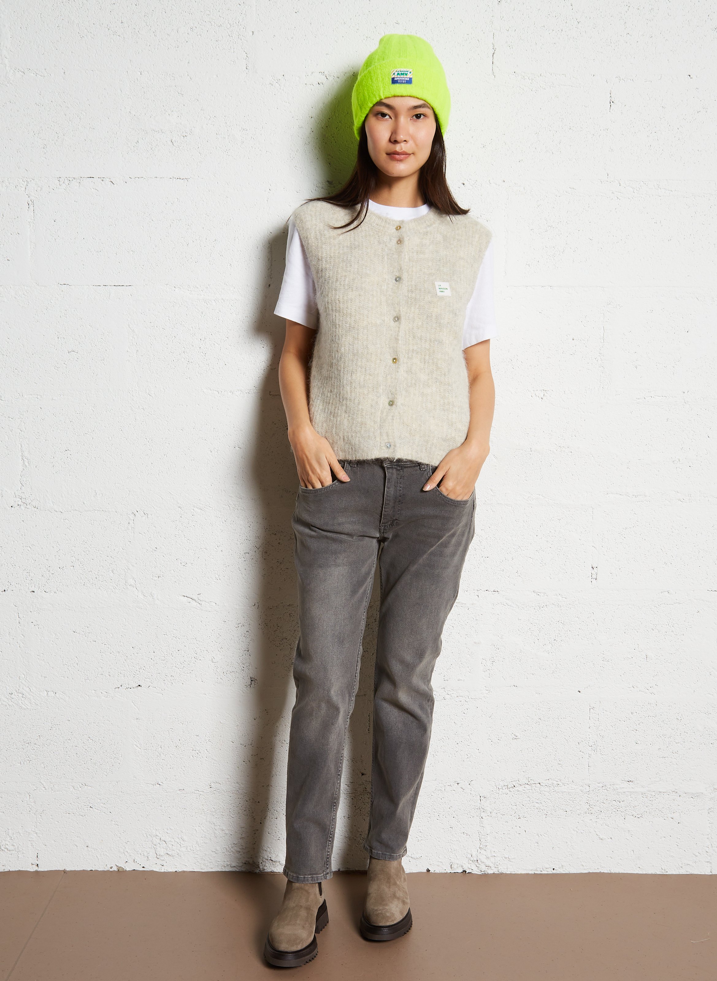 Geknöpfte Weste aus flauschigem Strick AMERICAN VINTAGE Beige