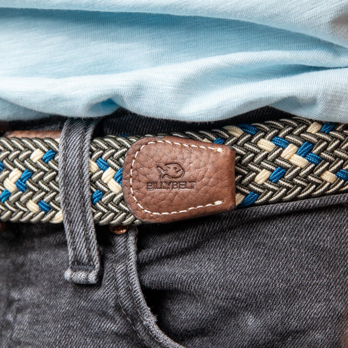 Multicolored braided elastic belt BILLYBELT Grey