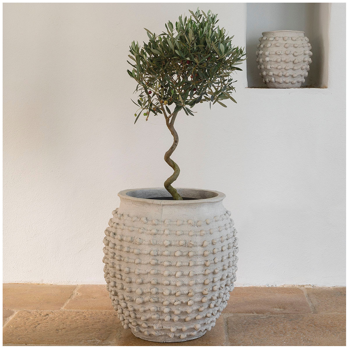 Cléia light gray cement cache-pot - large size - 51.5 x 51.5 x 51.5 cm Grey