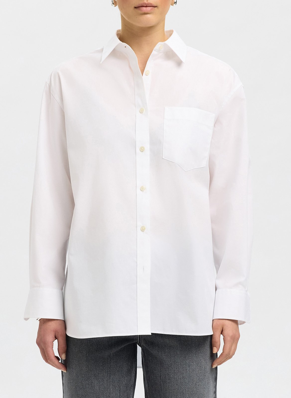 Straight-cut cotton-blend shirt SELECTED White