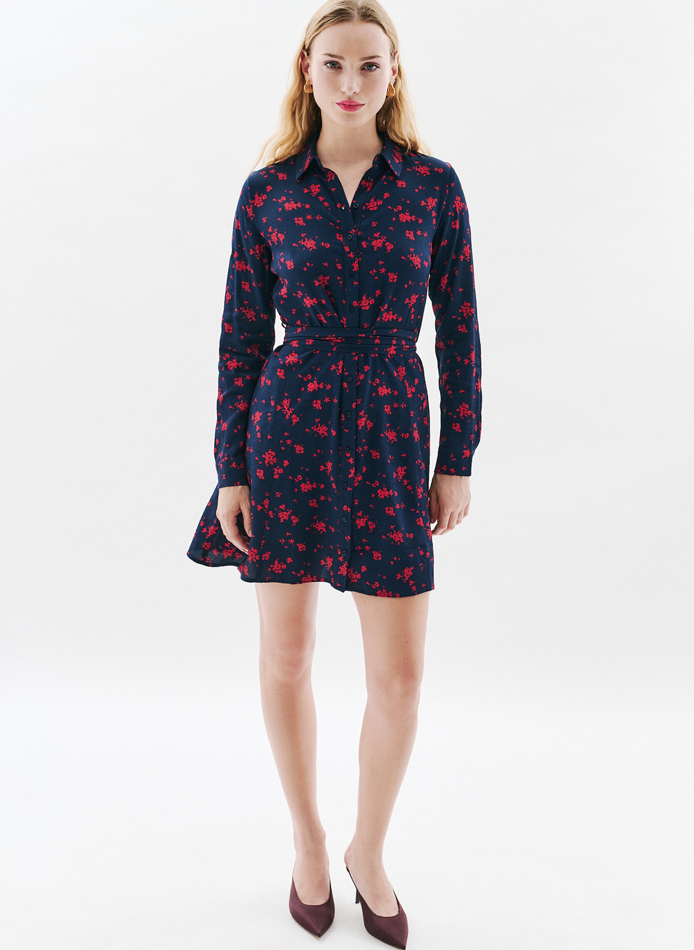 Halflange jurk met klassieke kraag en print CAROLL Zwart