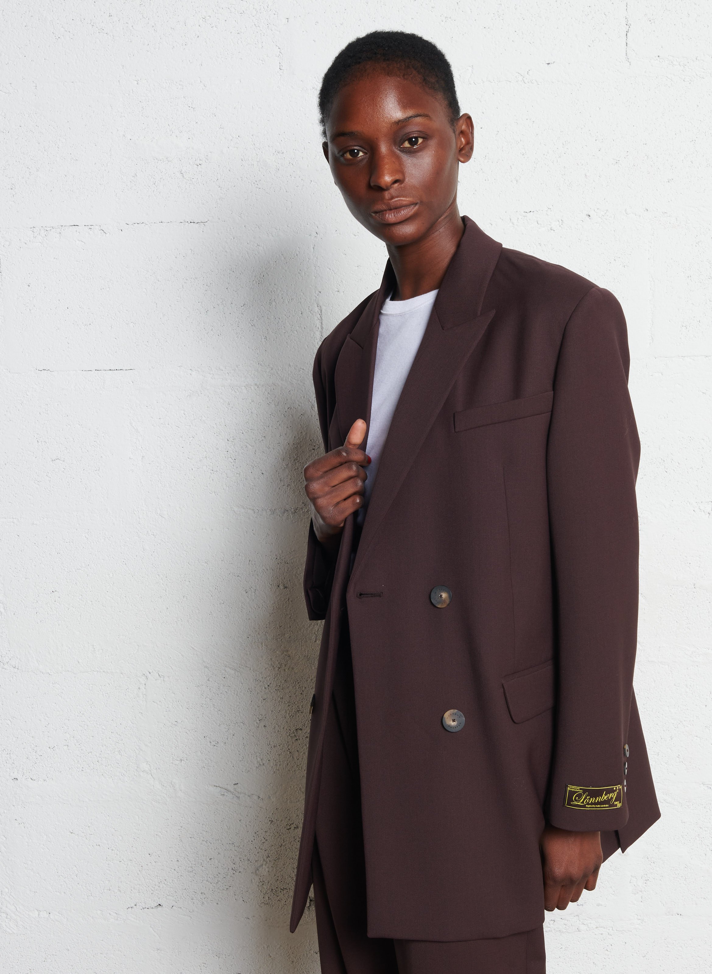 Veste de tailleur ajustée en laine vierge mélangée MARGAUX LONNBERG Marron