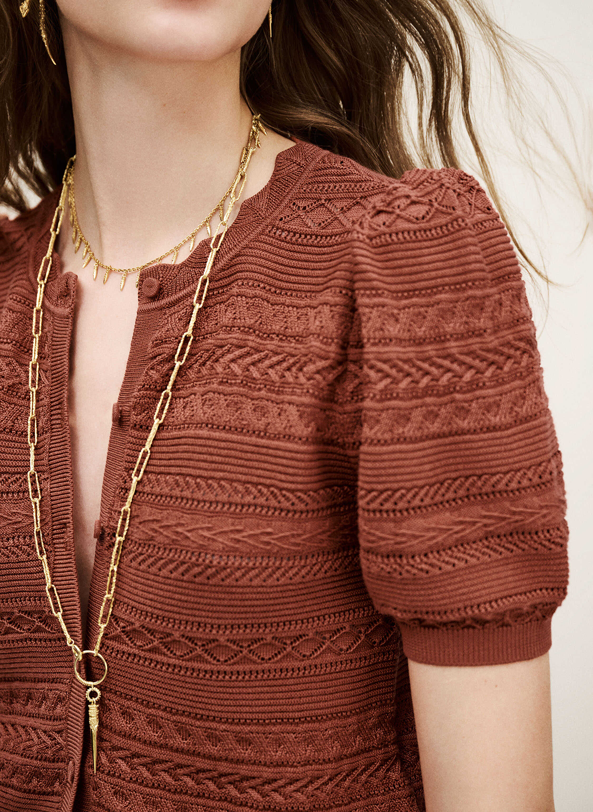 Pull col rond en coton mélangé  BA&SH Marron