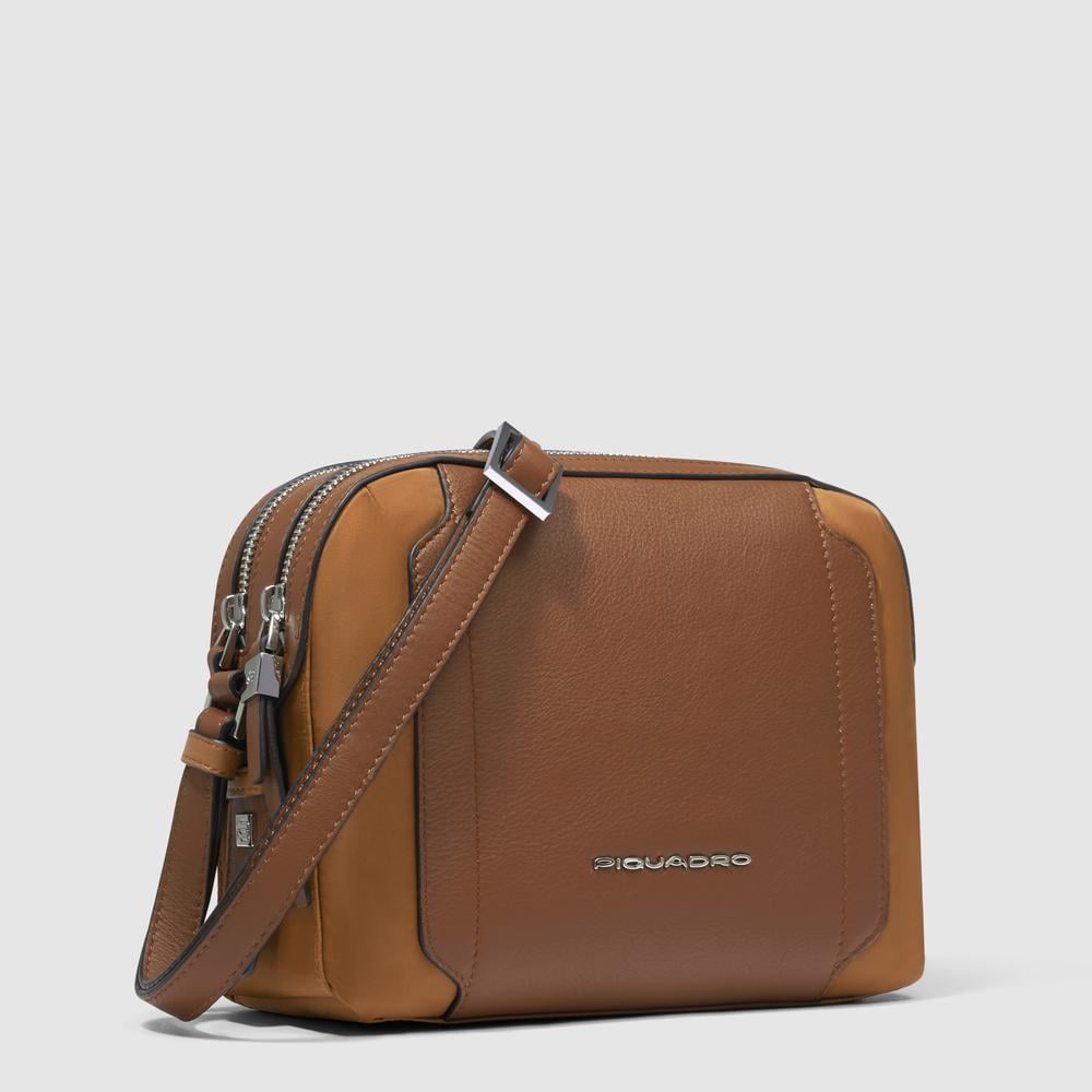 Women's shoulder bag model camera case in recycled fabric and leather PIQUADRO Brown