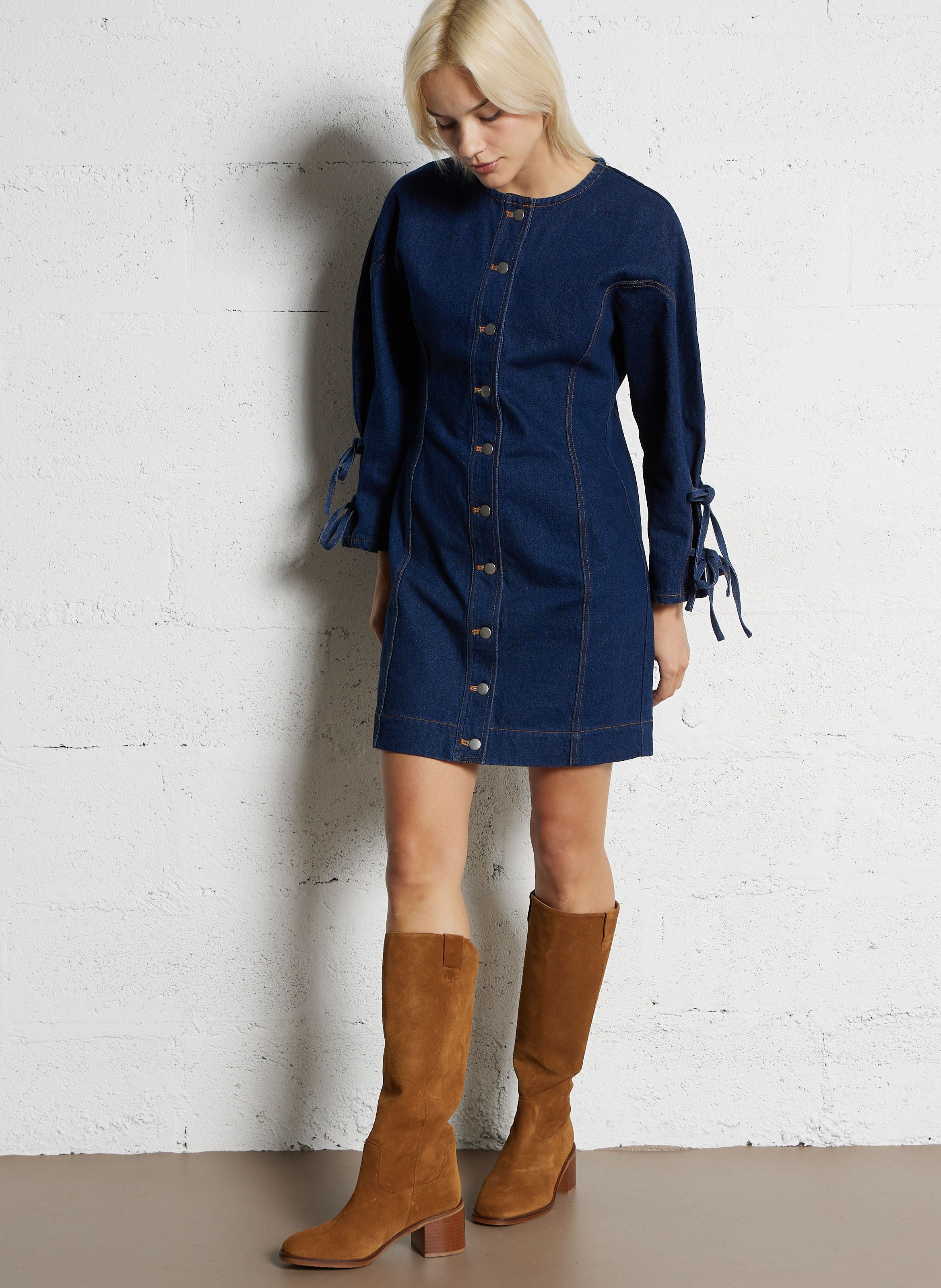 Bottes hautes unies en cuir suédé MAISON 123 Beige