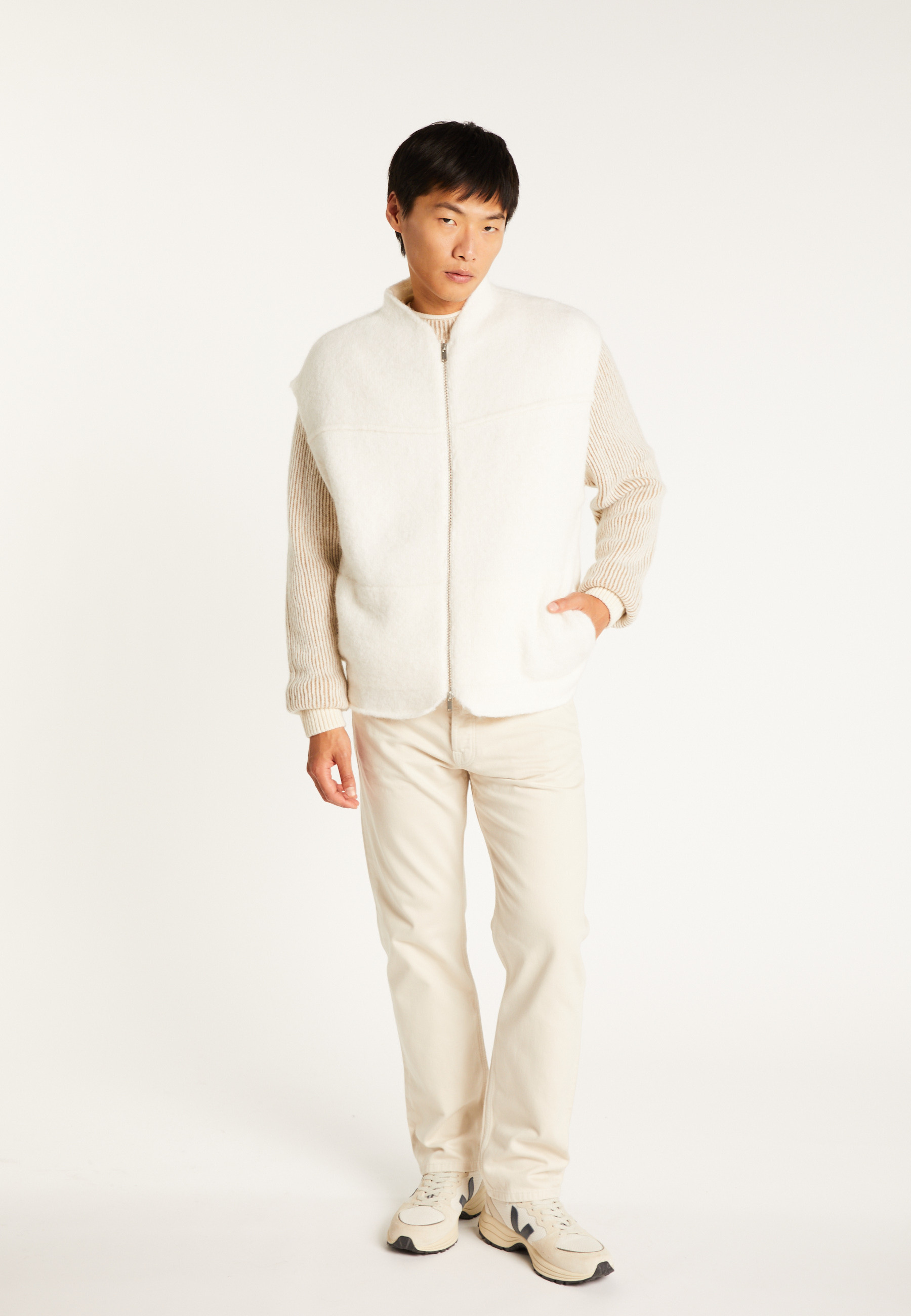 Alpaca sleeveless cardigan MAISON MONTAGUT White