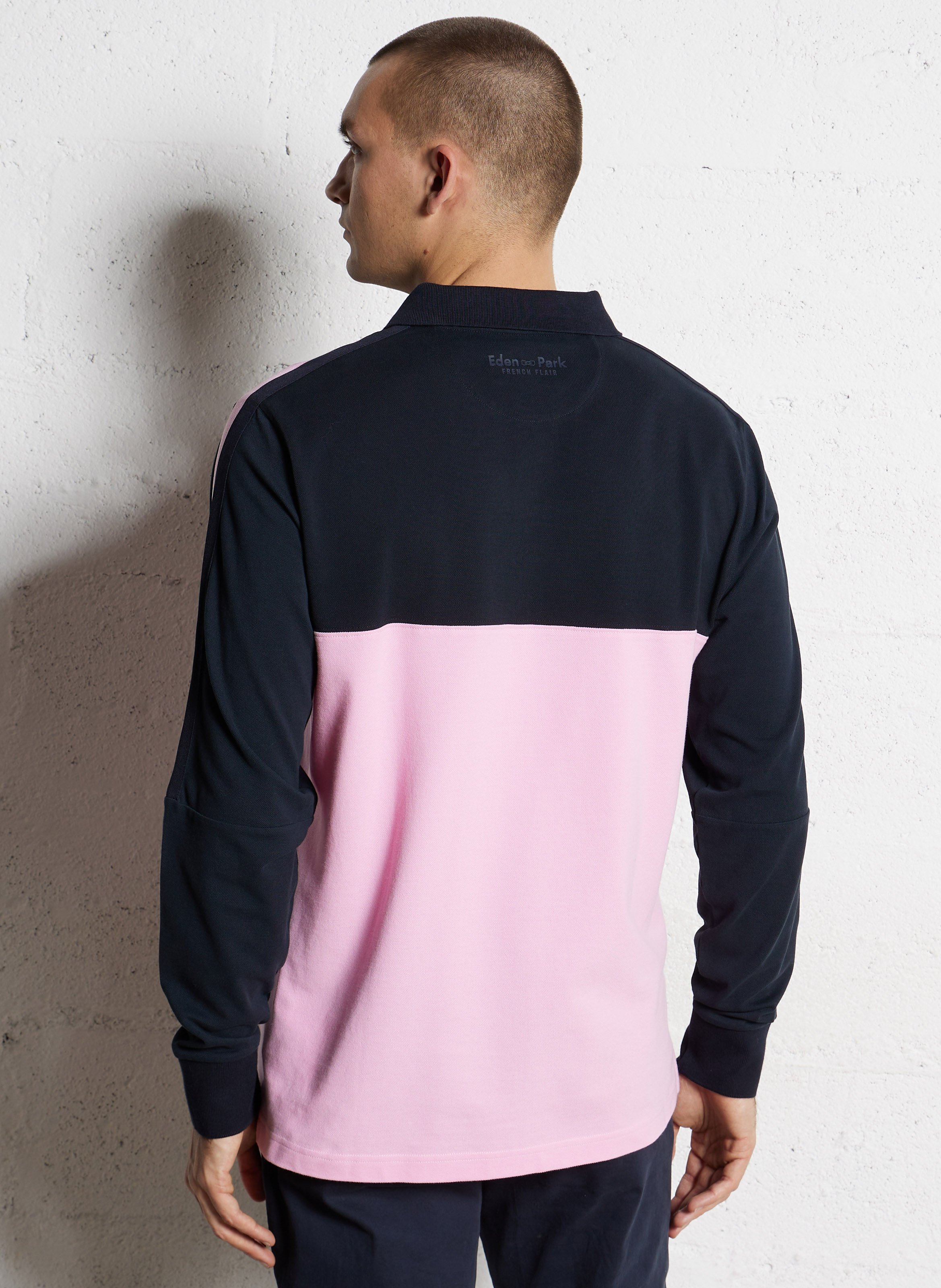 Two-tone long-sleeve polo EDEN PARK Pink