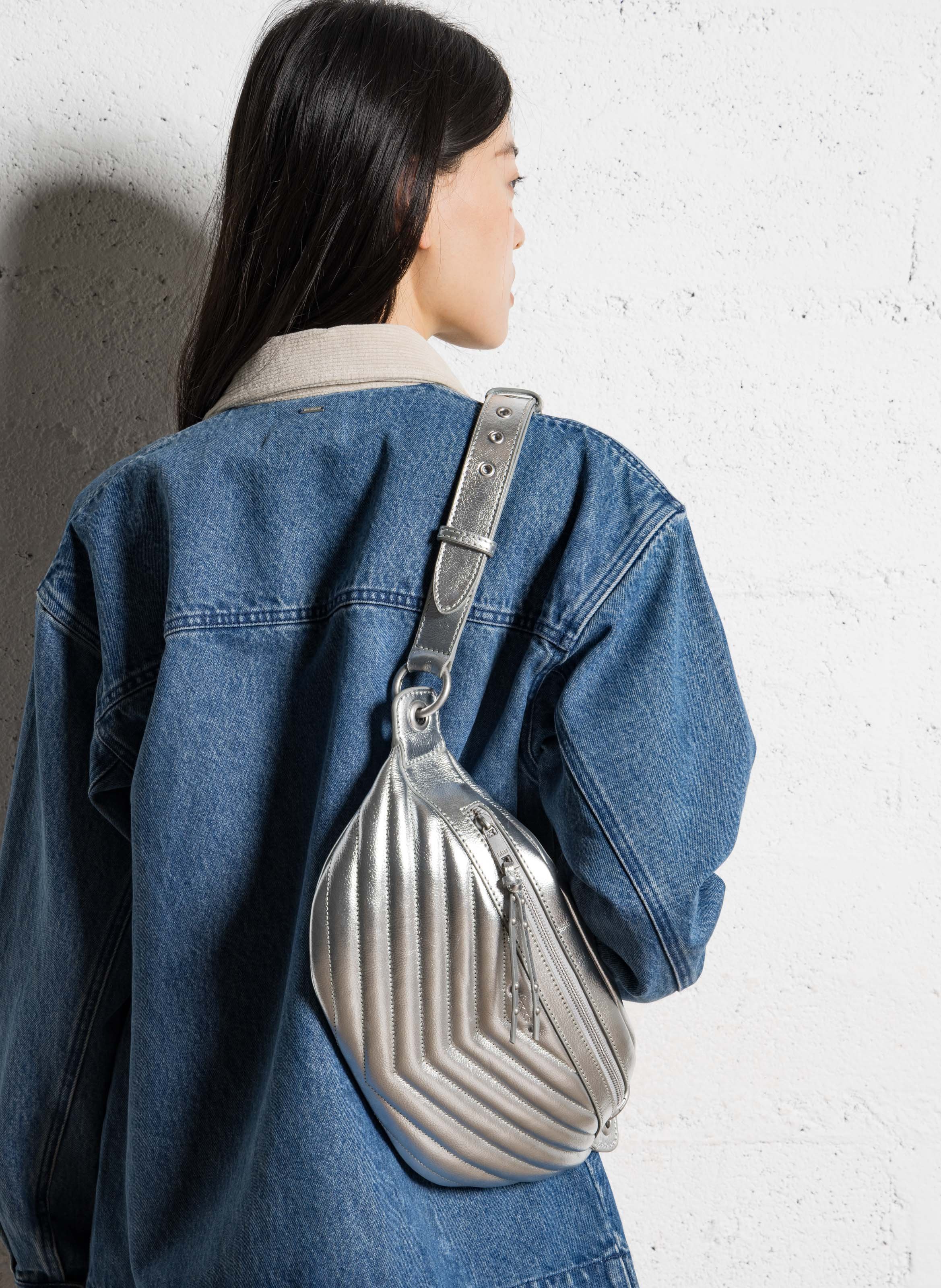 Leather waist bag IKKS Silver