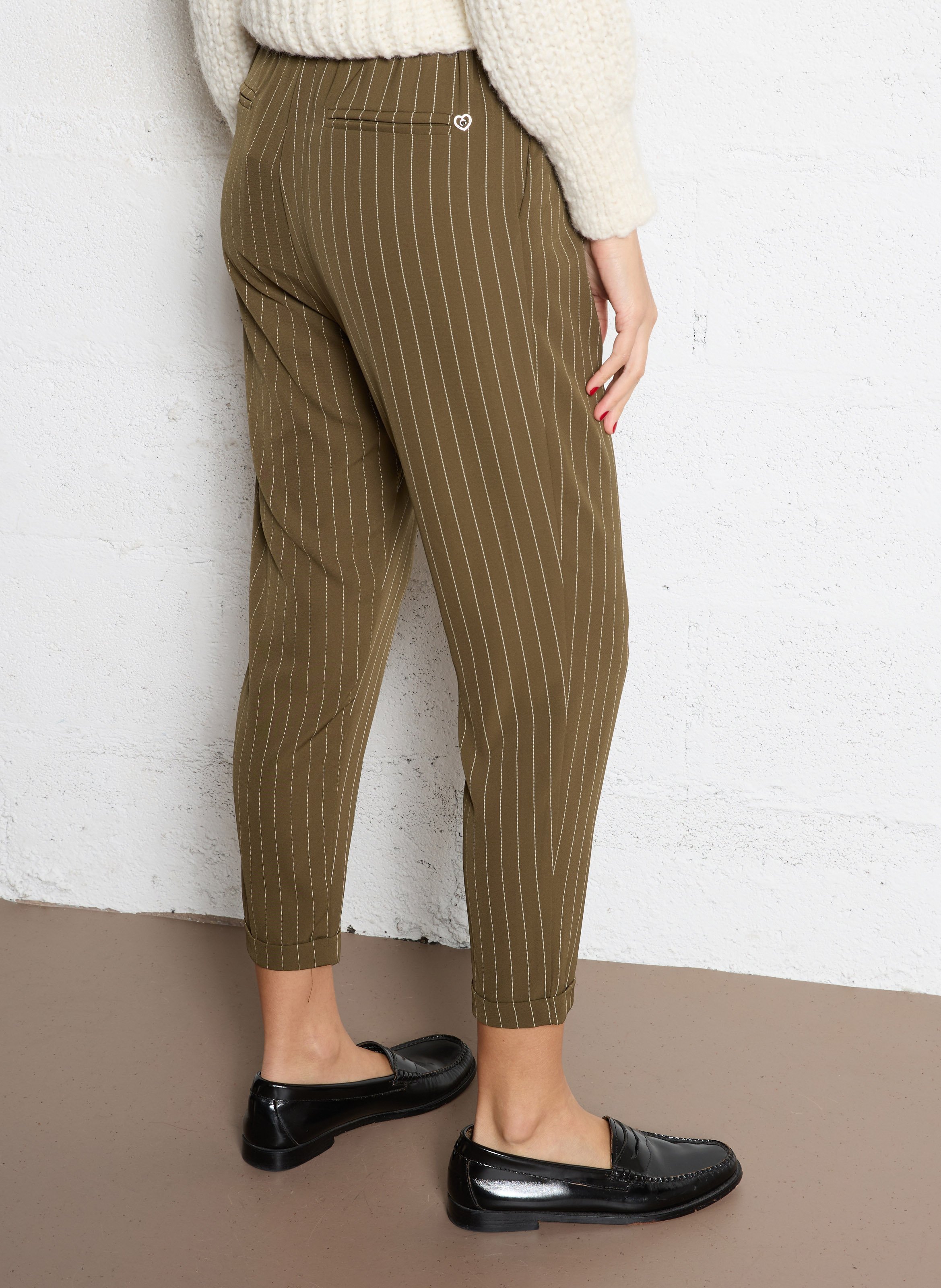 Pantalon droit à rayures PLEASE Vert