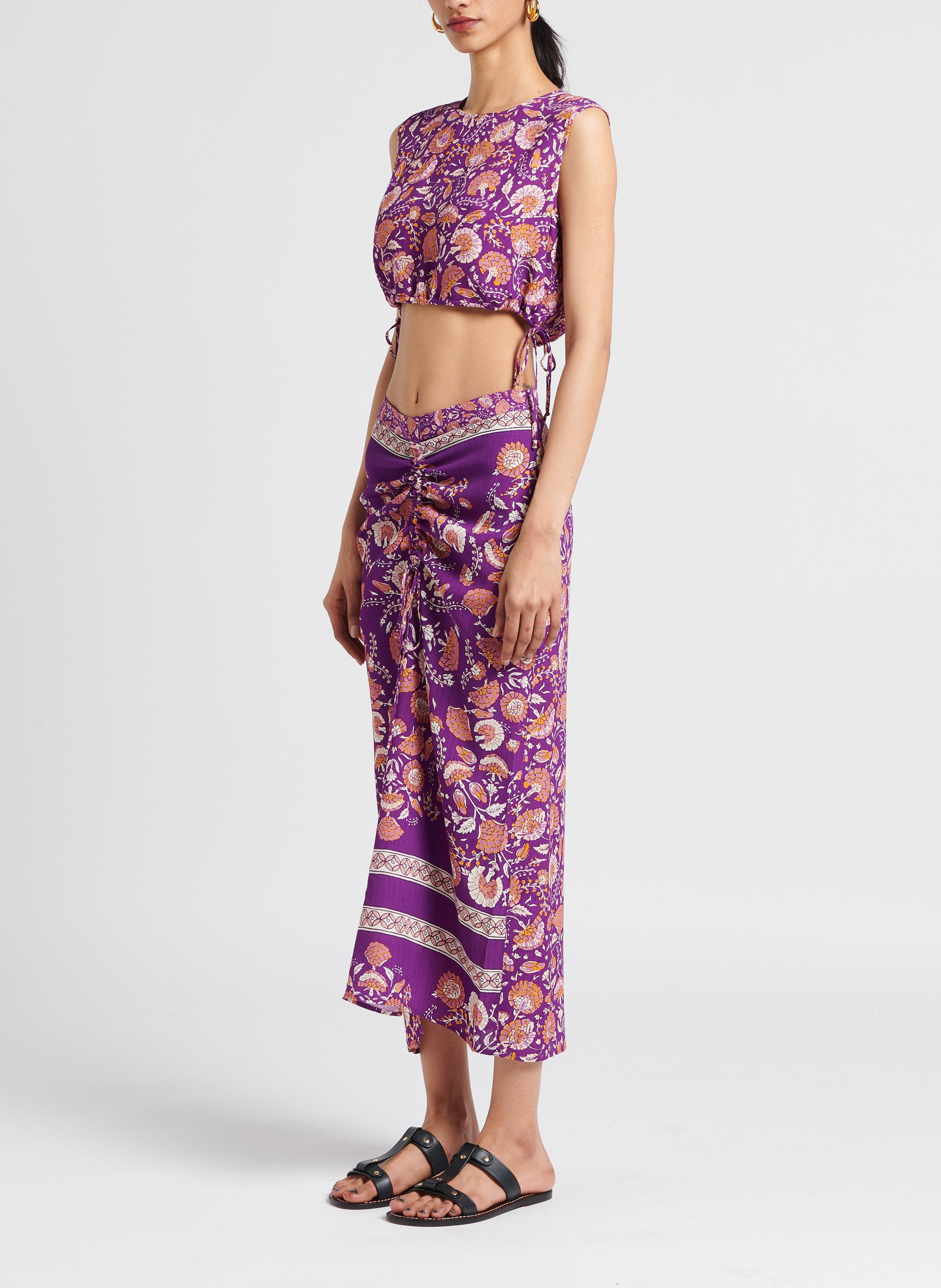 Top corto in viscosa stampata ANTIK BATIK Viola