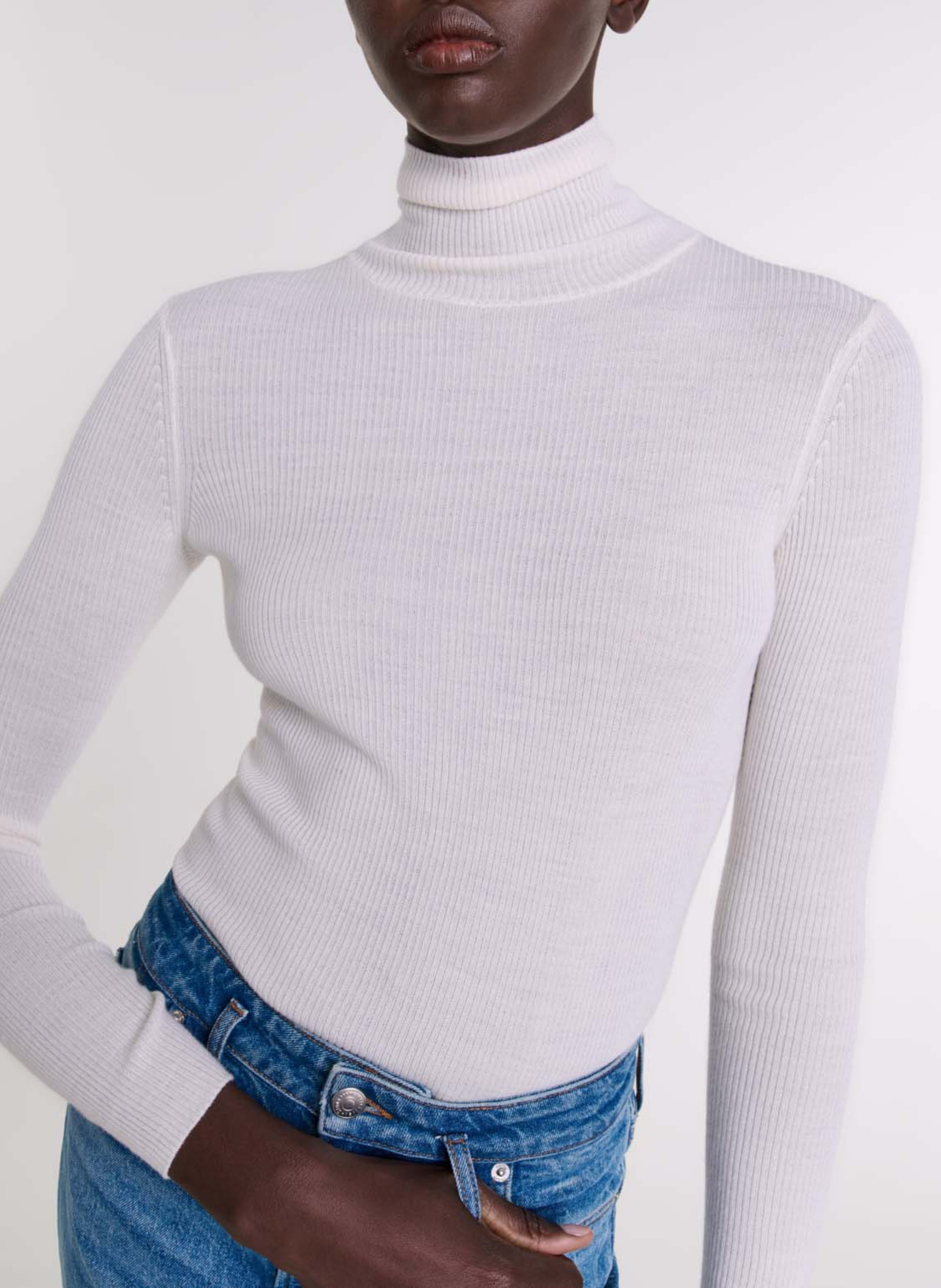 Pull col roulé en laine et en soie mélangés MAJE Beige