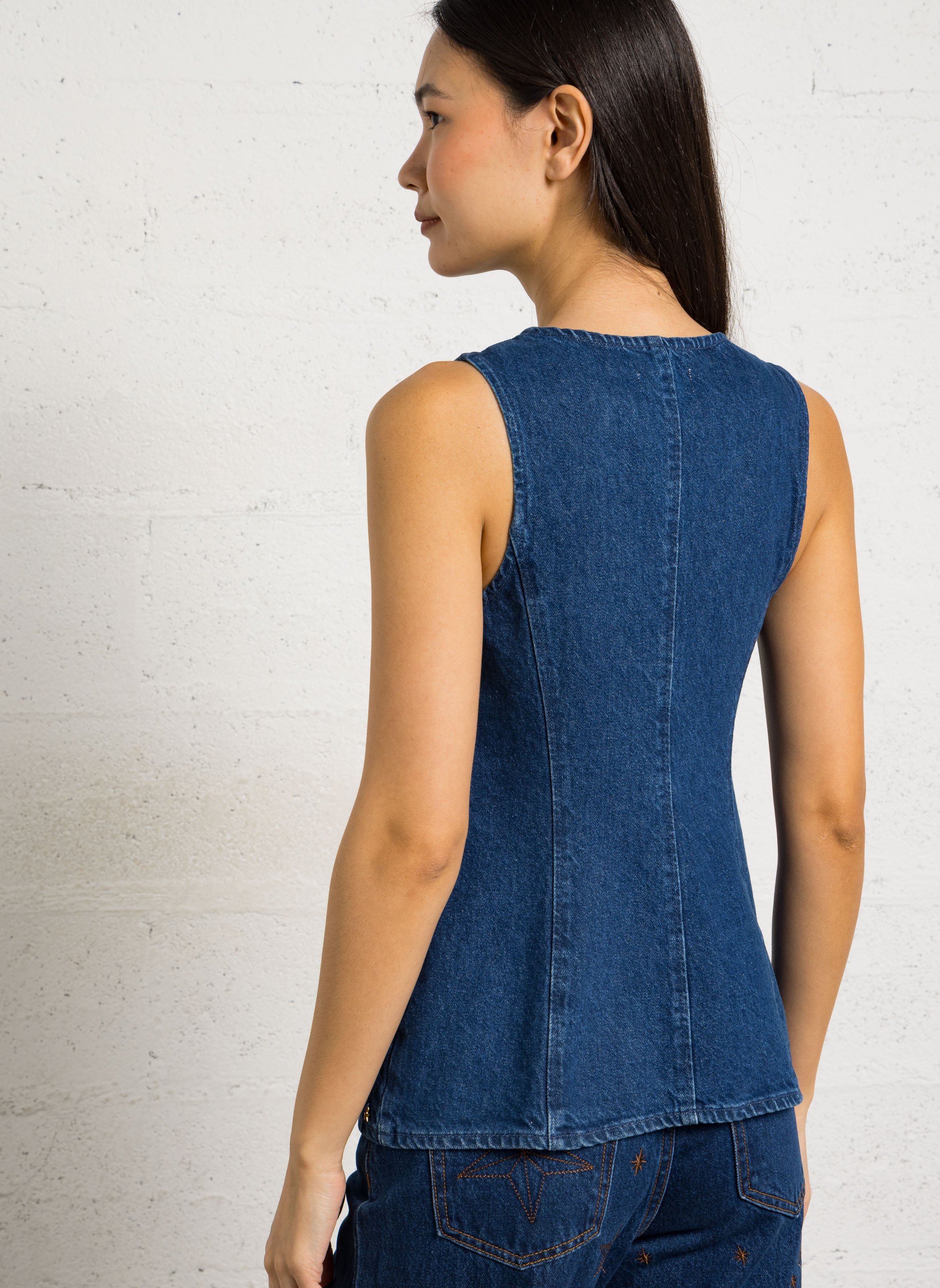 Sleeveless Button-Up Denim Top DES PETITS HAUTS Blue