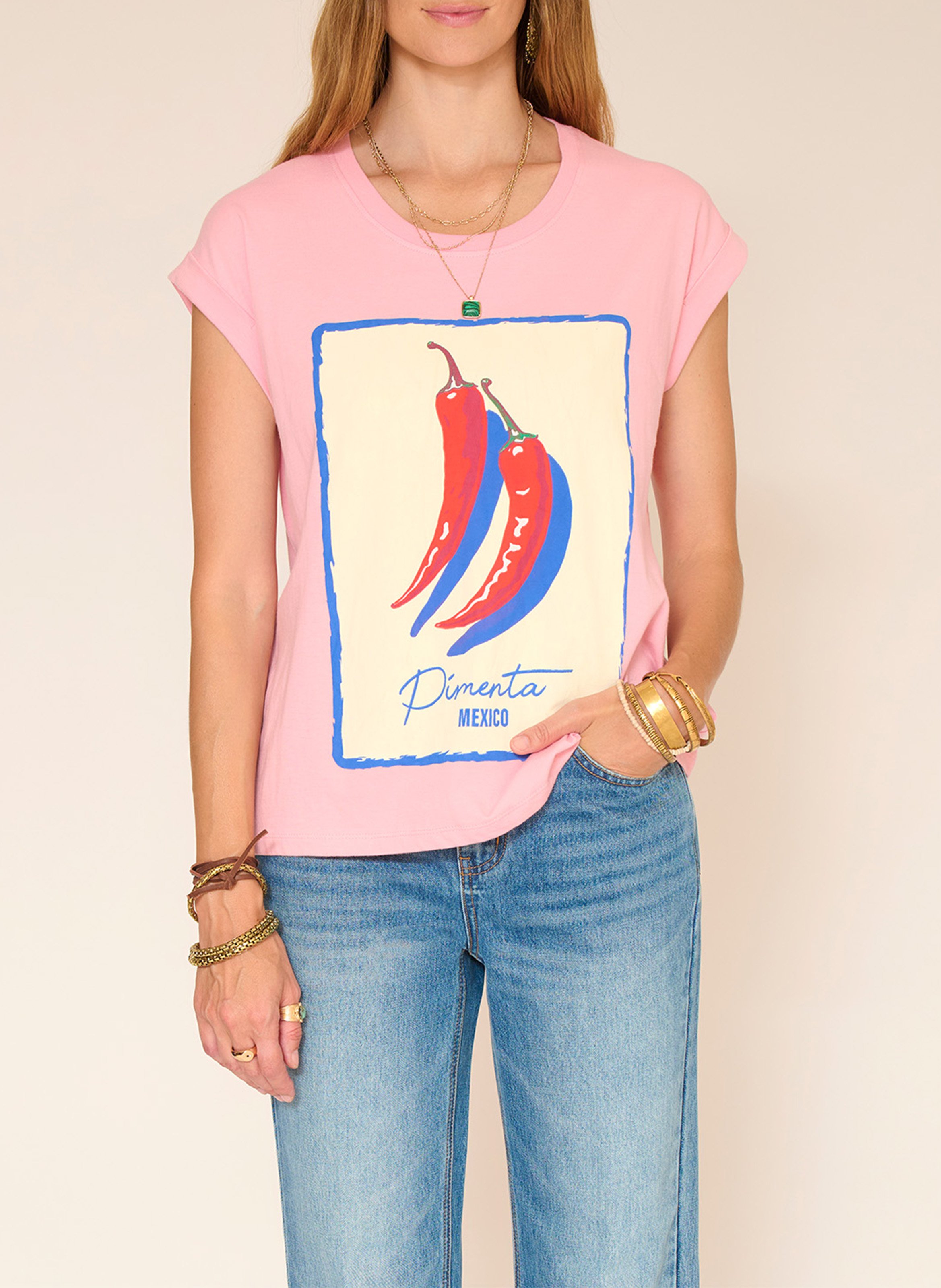 Round-neck cotton T-shirt MKT Pink