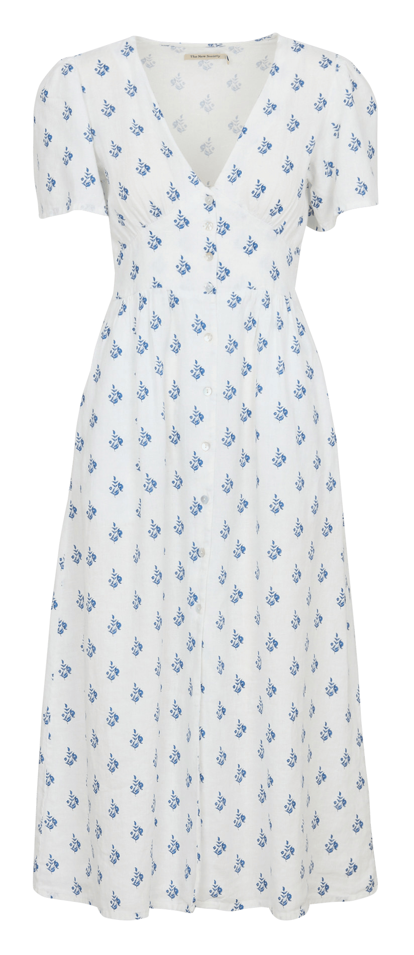 Lange jurk met V-hals in bedrukte linnen THE NEW SOCIETY Wit