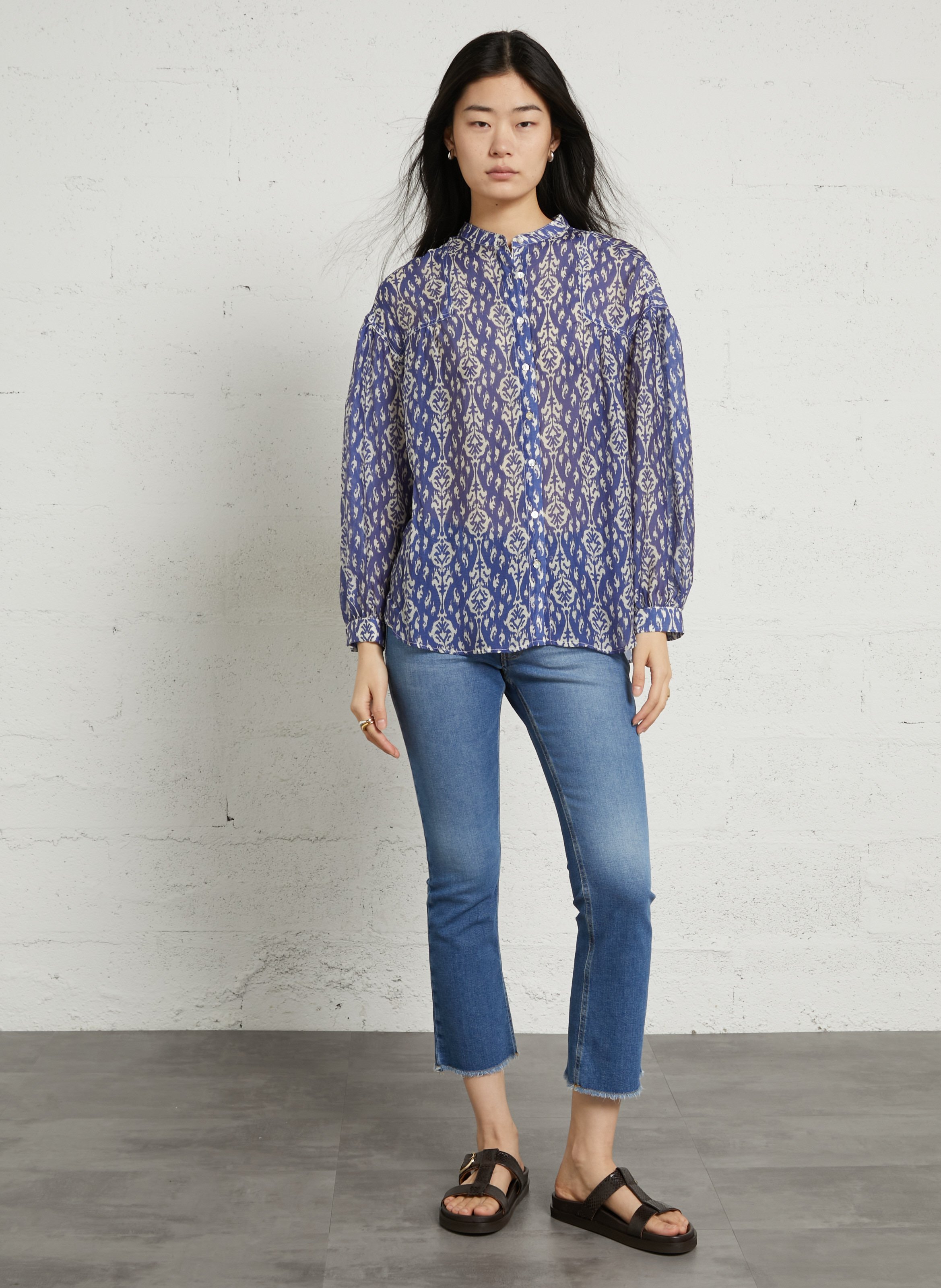 Oversize Rundhalsausschnitt bedrucktes Hemd SEE U SOON Blau