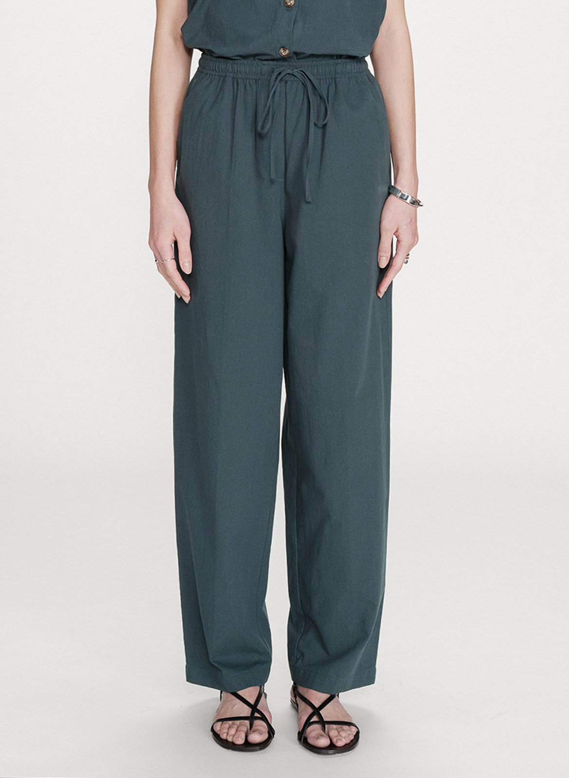 Straight elasticated plain cotton trousers GRACE ET MILA