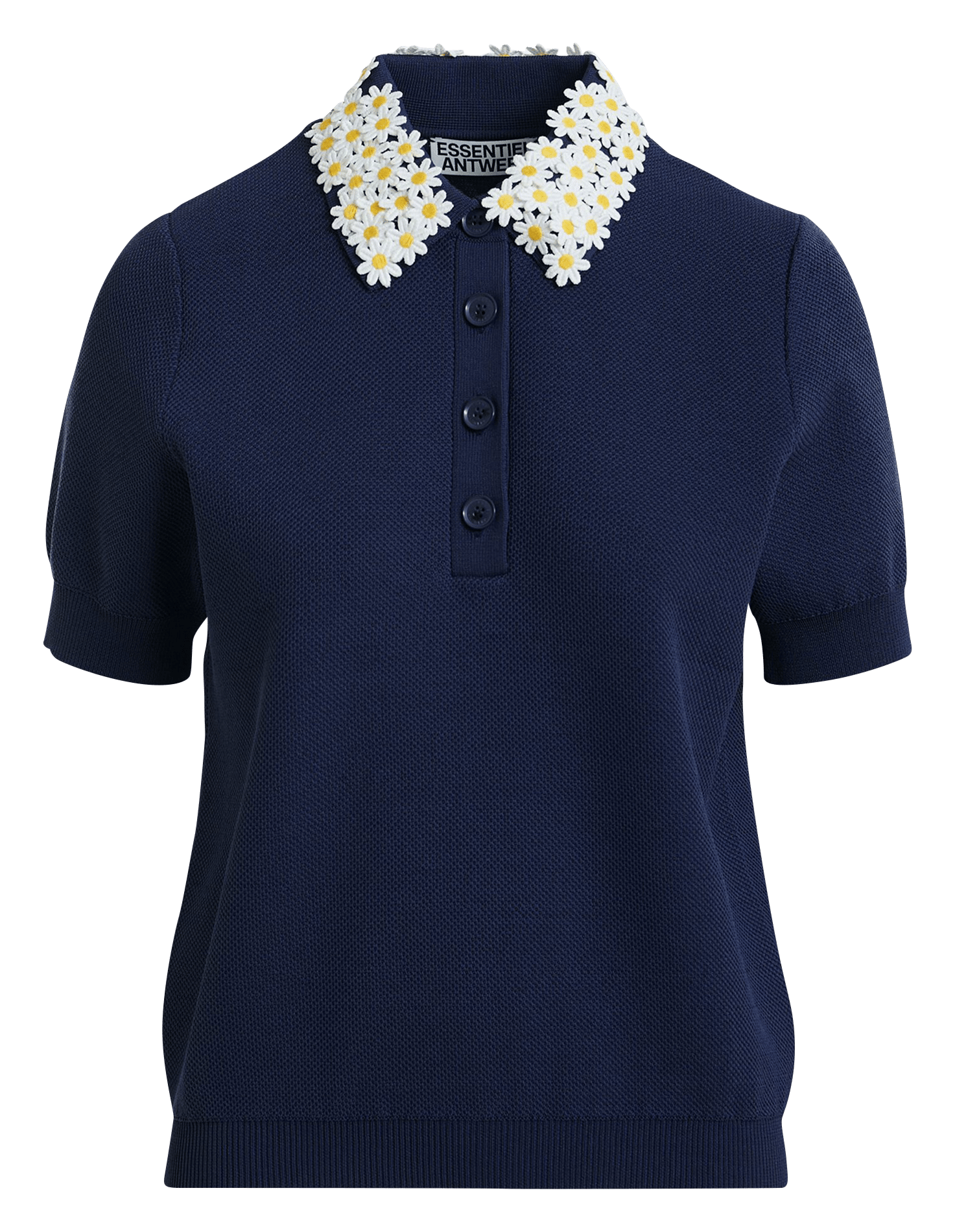 Short-sleeved plain polo shirt with flowers ESSENTIEL ANTWERP Blue