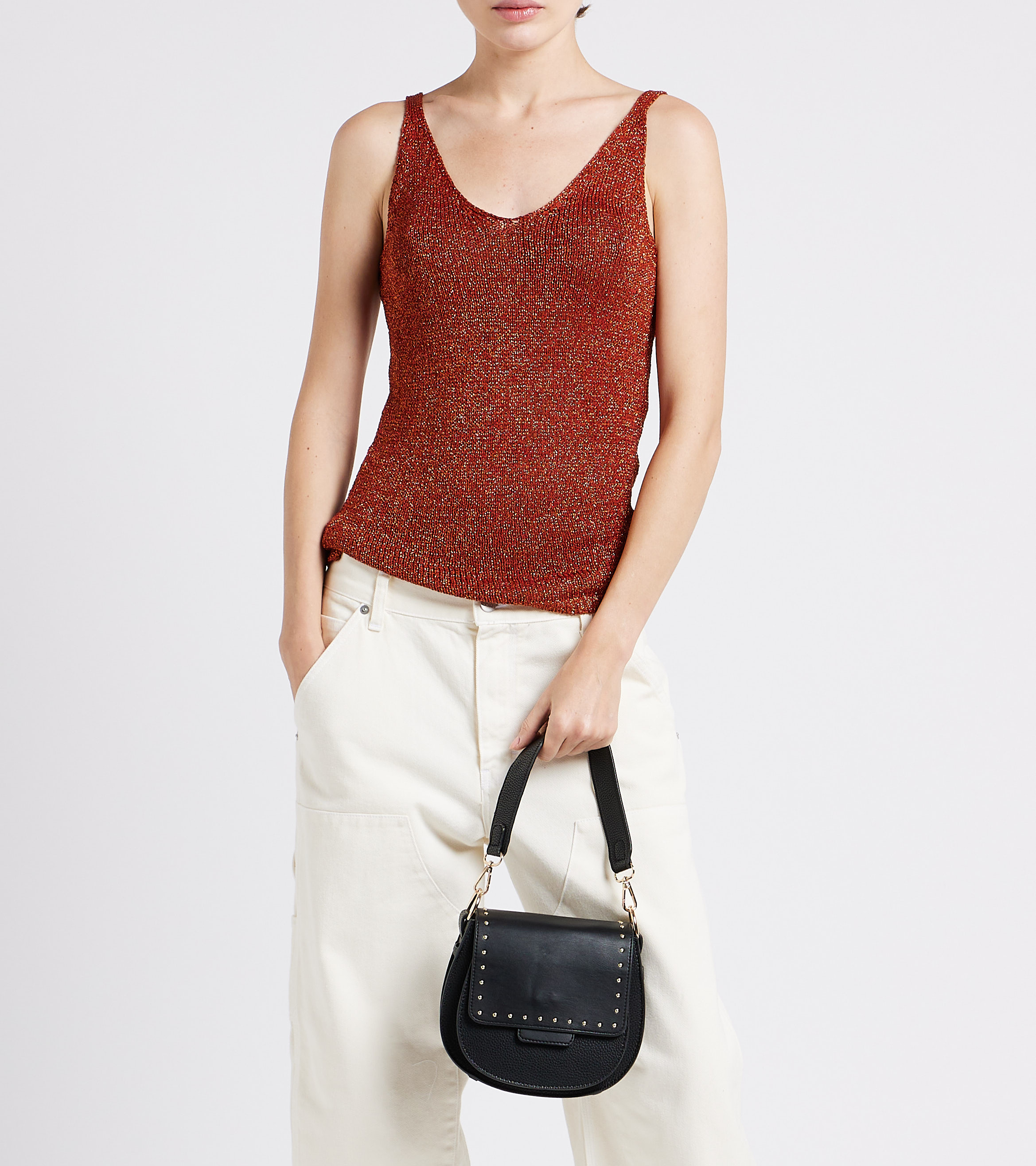 Lather-look shoulder messenger bag with studs AU PRINTEMPS PARIS Black