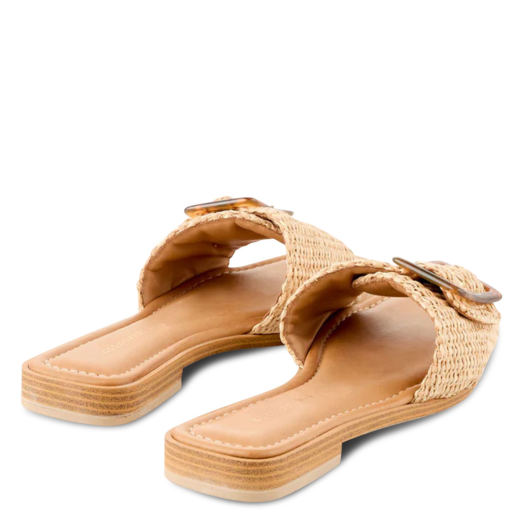 Flache Sandalen mit Raphia-Schnalle COSMOPARIS Beige