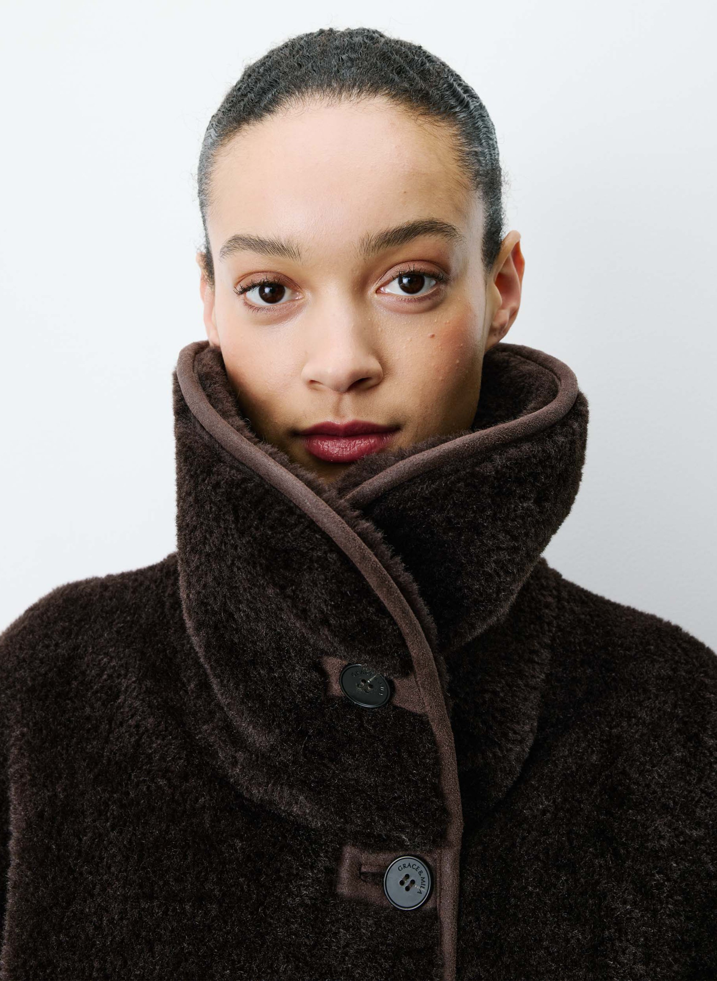 Manteau ample en fourrure synthétqiue GRACE ET MILA Marron