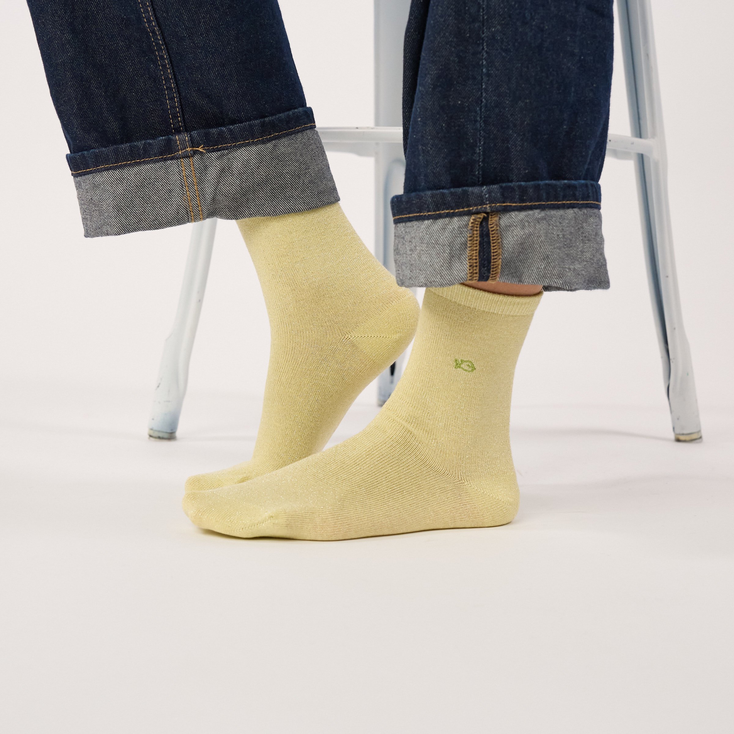 Solid Combed Cotton Glittery Socks | Yellow BILLYBELT Women