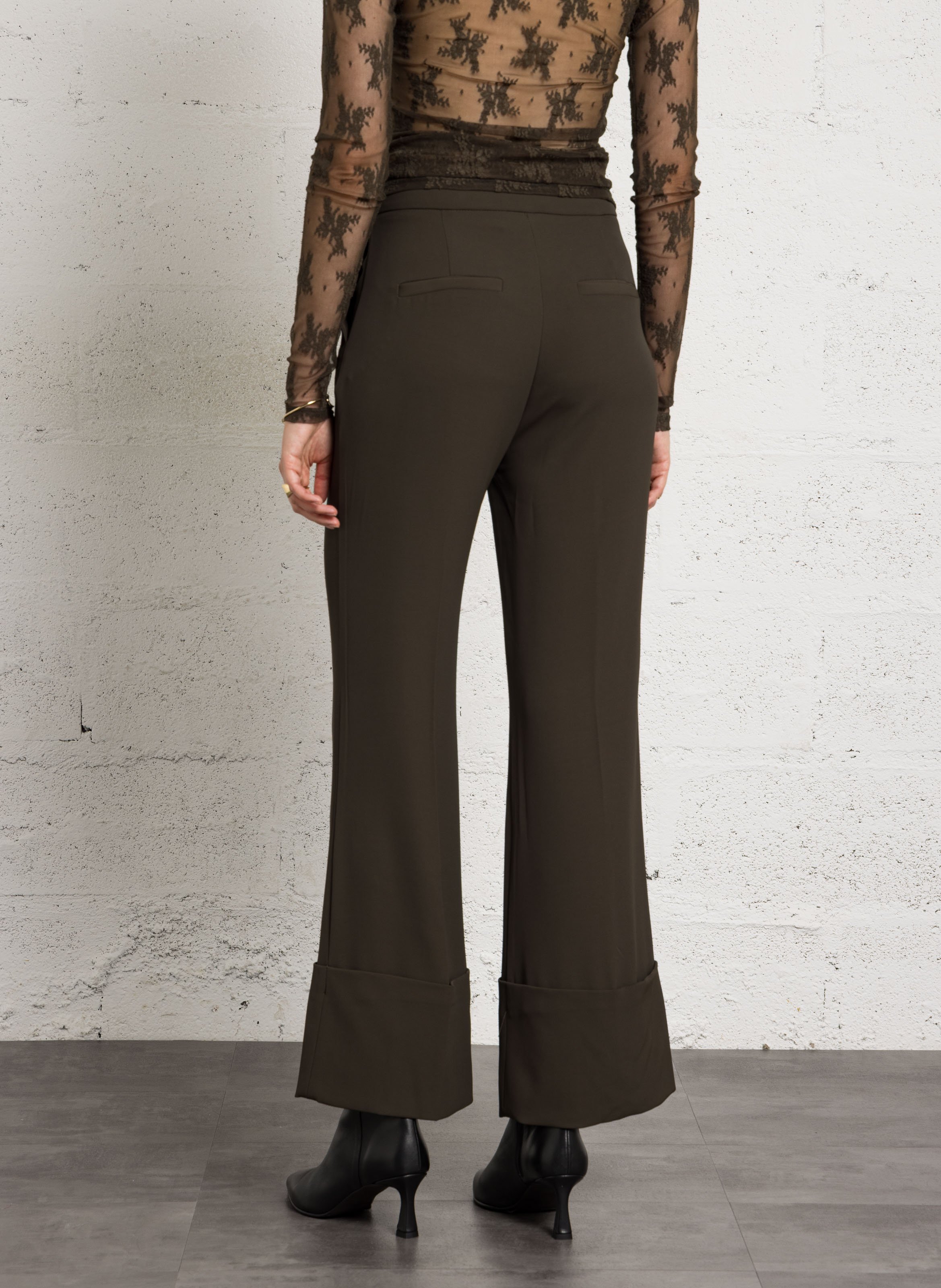 Pantalon palazzo fluide à grands revers IMPERIAL Vert