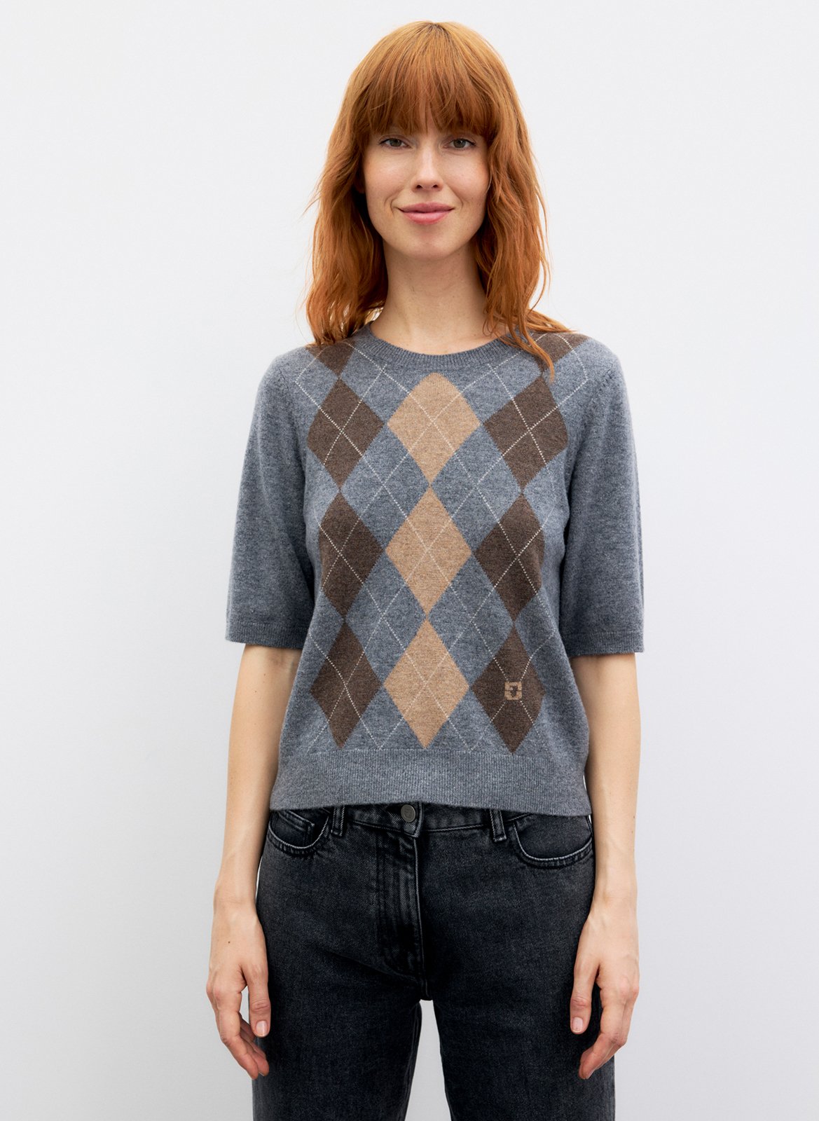 Pull droit col rond à imprimé en laine GERARD DAREL Gris