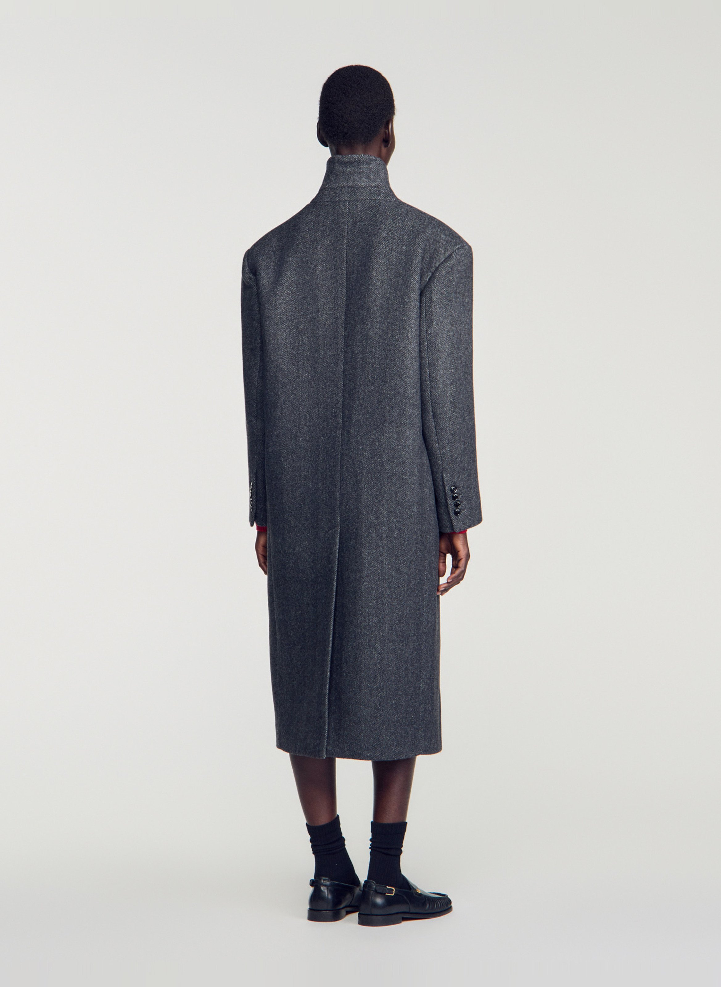 Lange oversized jas van wolmix SANDRO Grijs