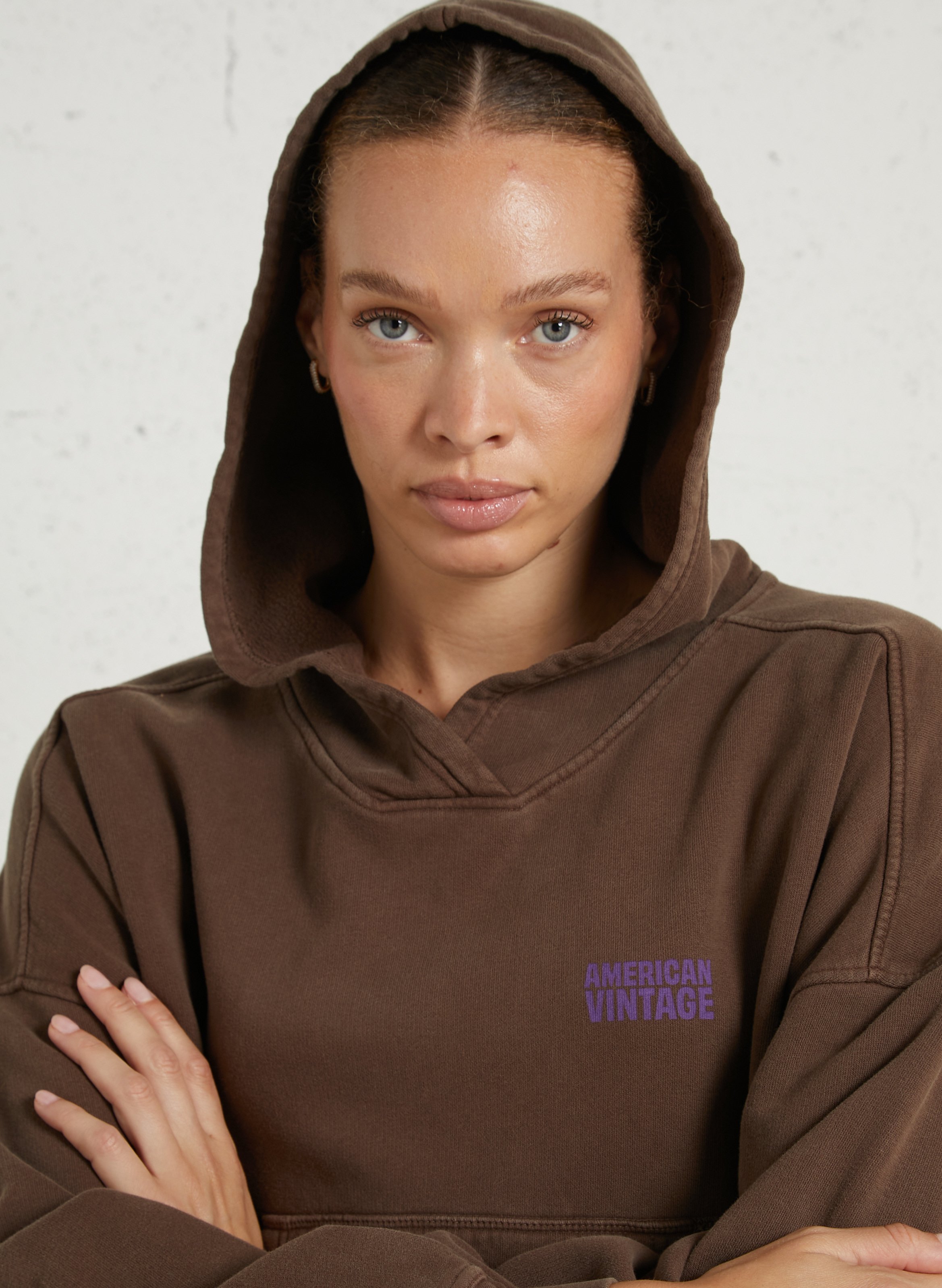 Sweat oversize à capuche en coton AMERICAN VINTAGE Marron