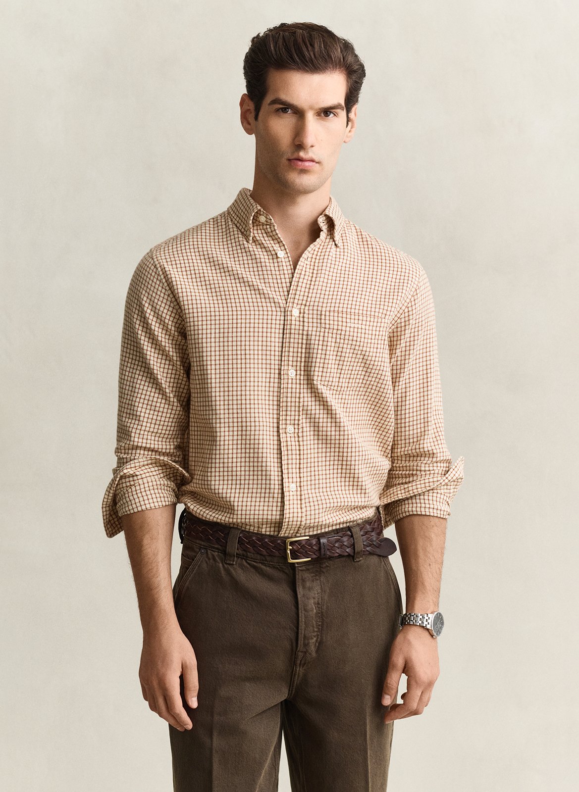 Chemise droite col classique à carreaux en coton GANT
