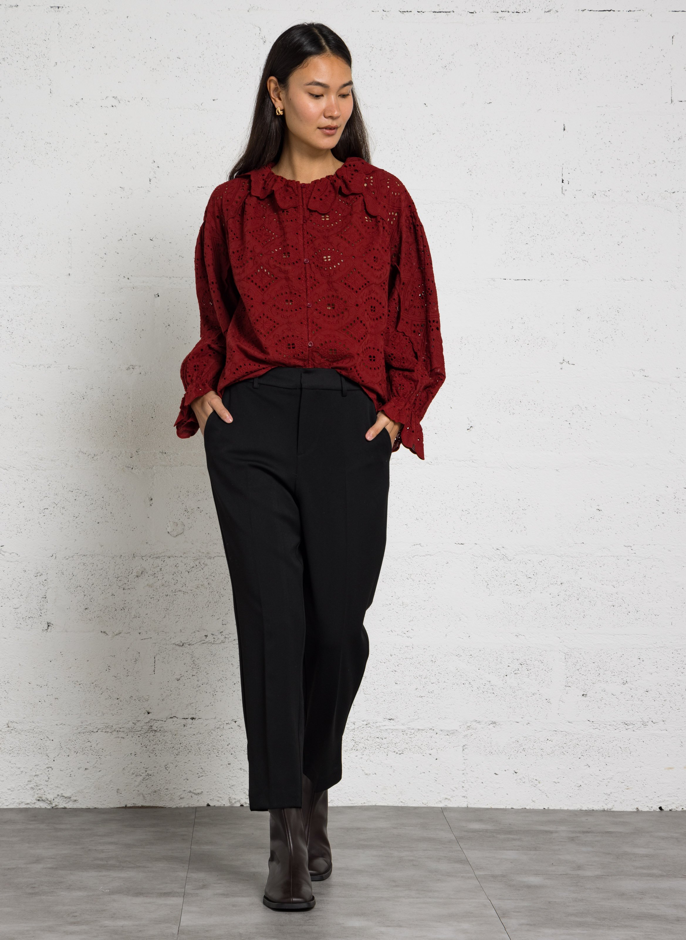Blouse ample brodée en coton SEE U SOON Rouge