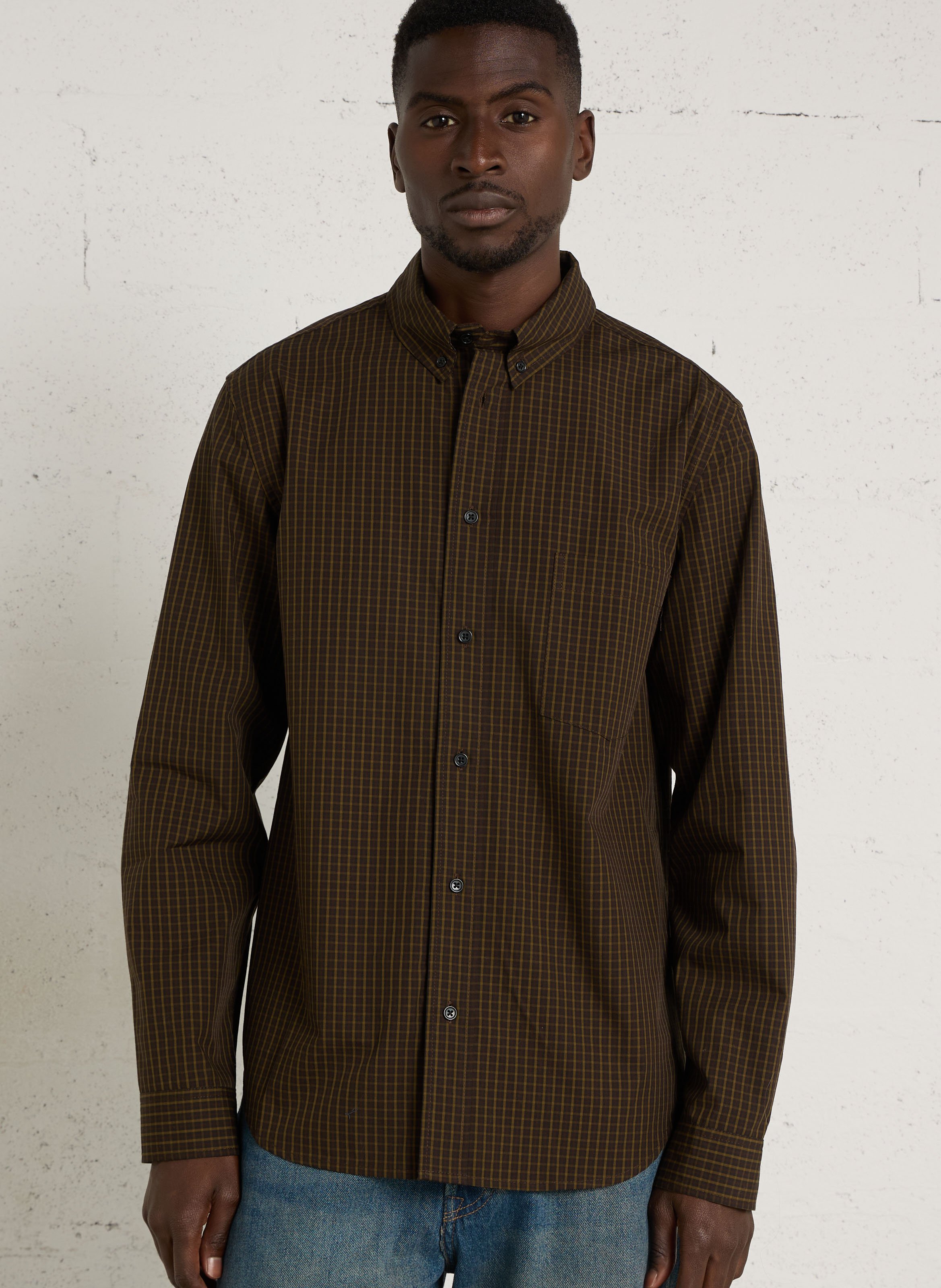 Chemise droite col boutonné à carreaux en coton MINIMUM Marron