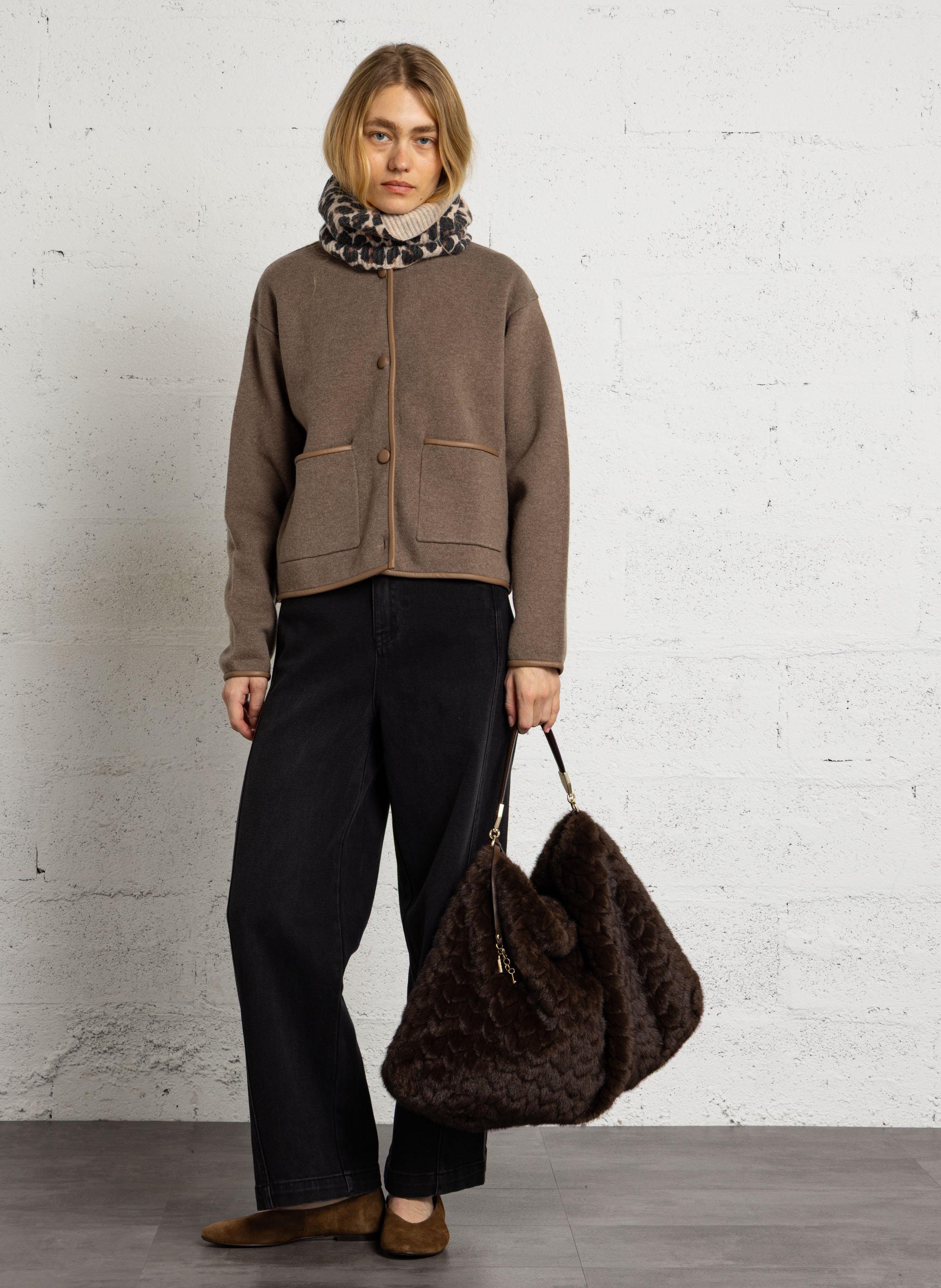 Faux fur shoulder bag LIU JO Brown