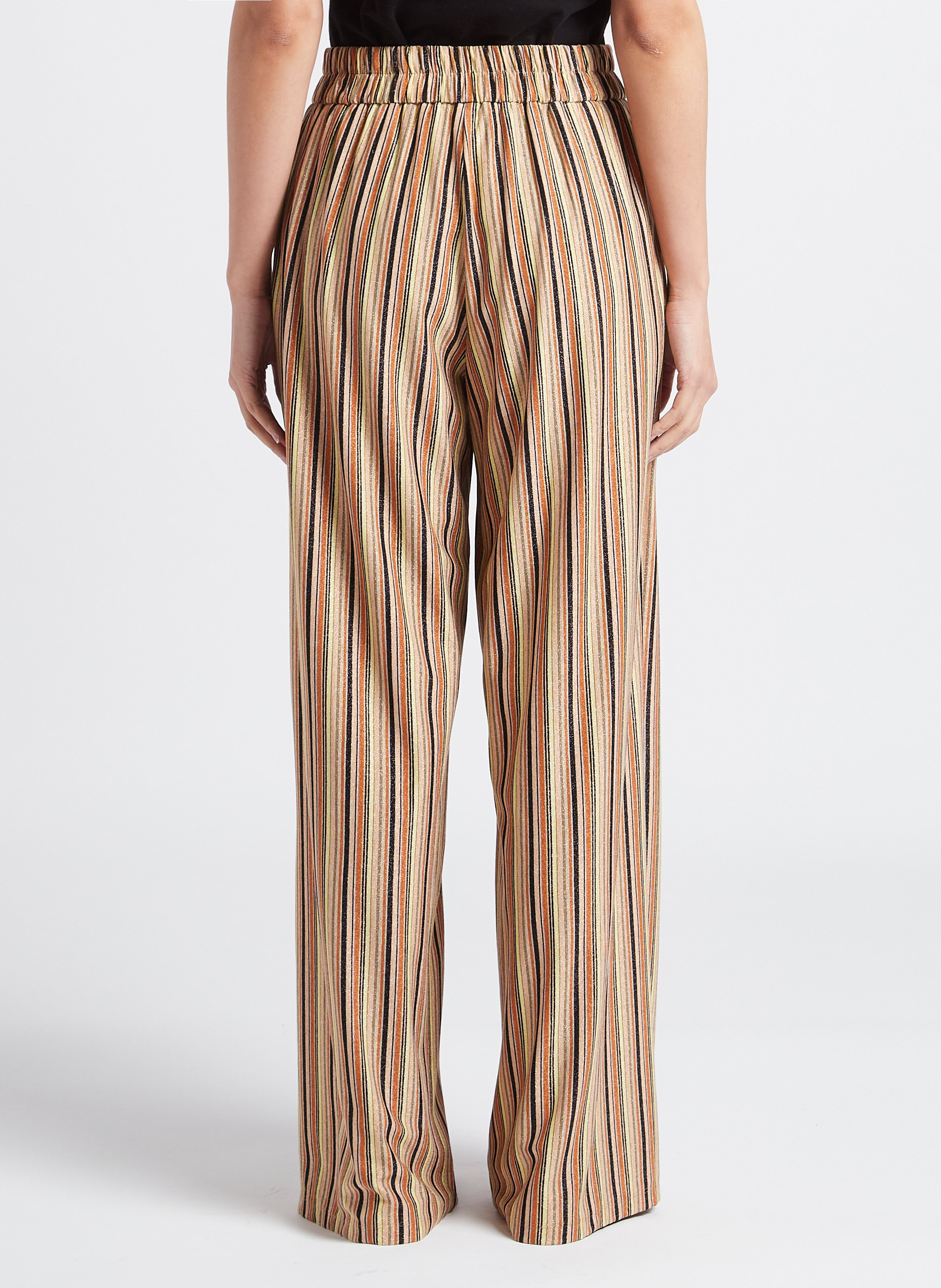 Pantalon large taille haute rayé à fils métallisés MOMONI Multicolore