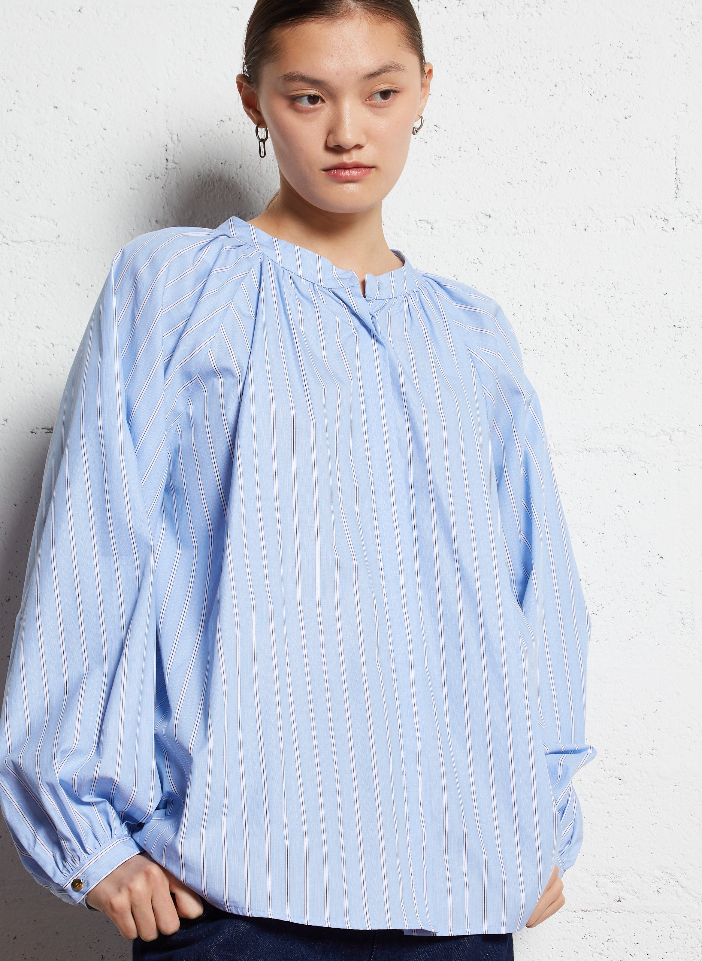 Loose-fit printed cotton shirt BELLEPIECE Blue