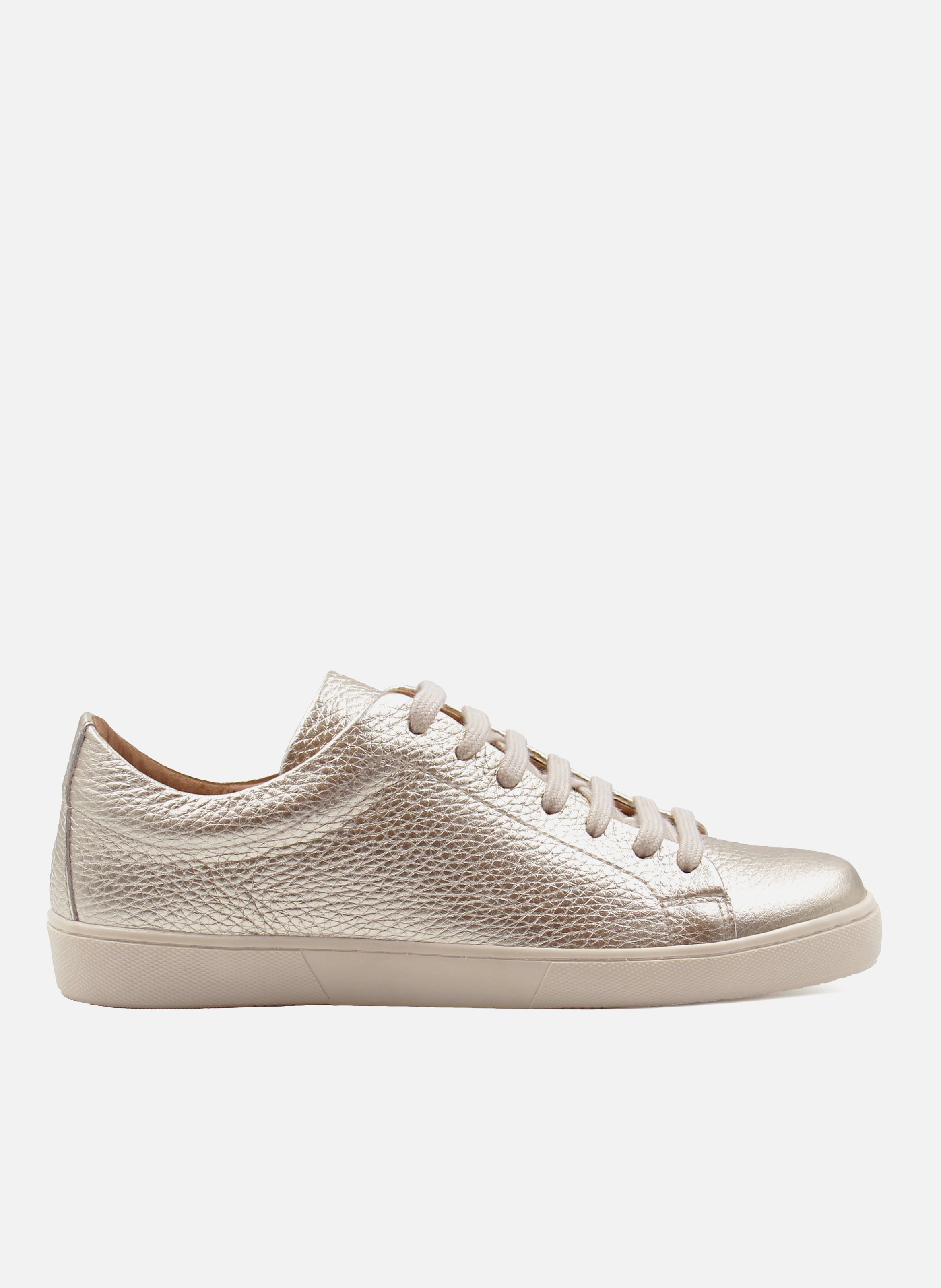 Lace-up metallic grained leather tennis shoes JULES & JENN Golden