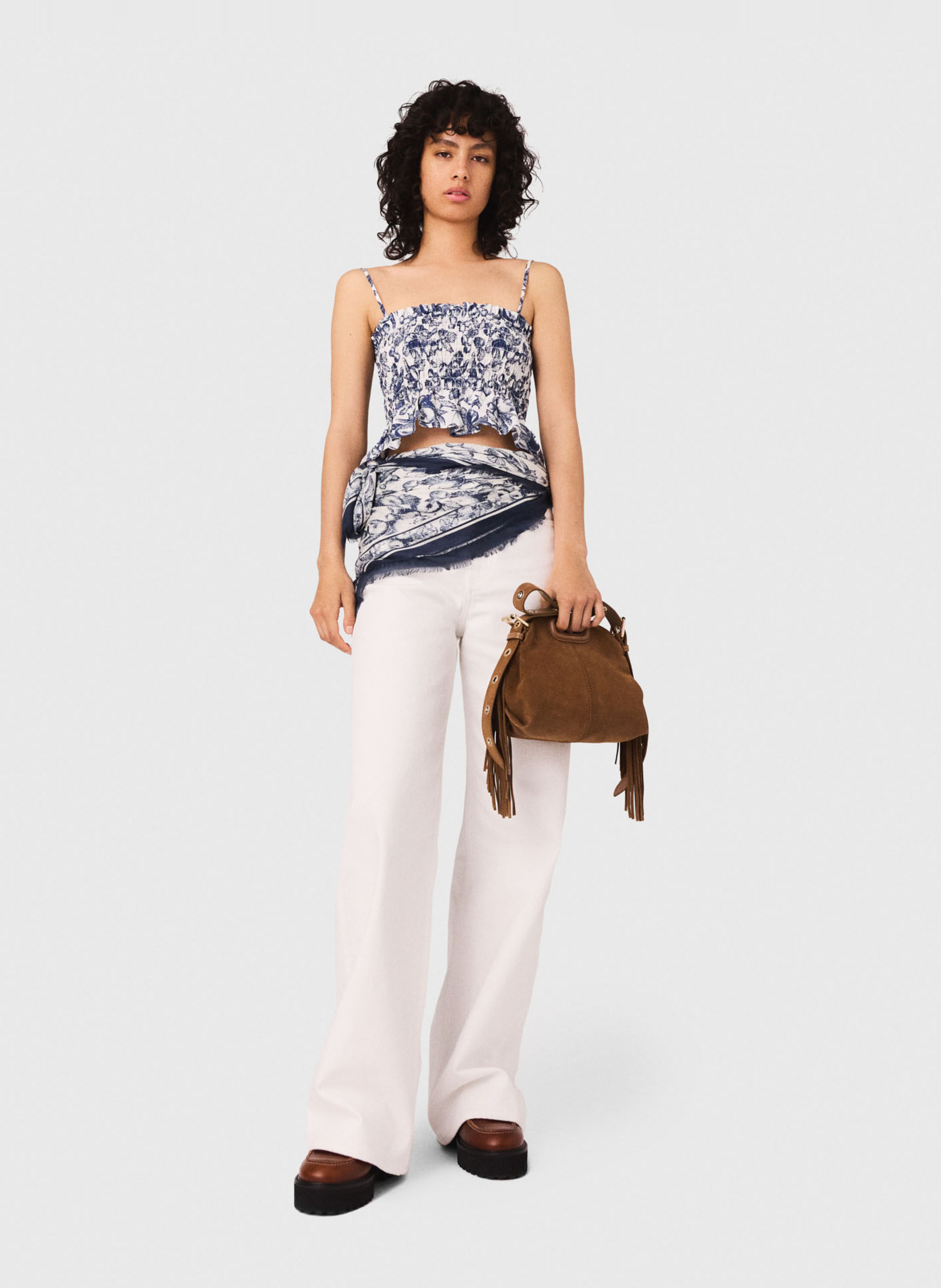 Top ajusté en coton imprimé MAJE Bleu