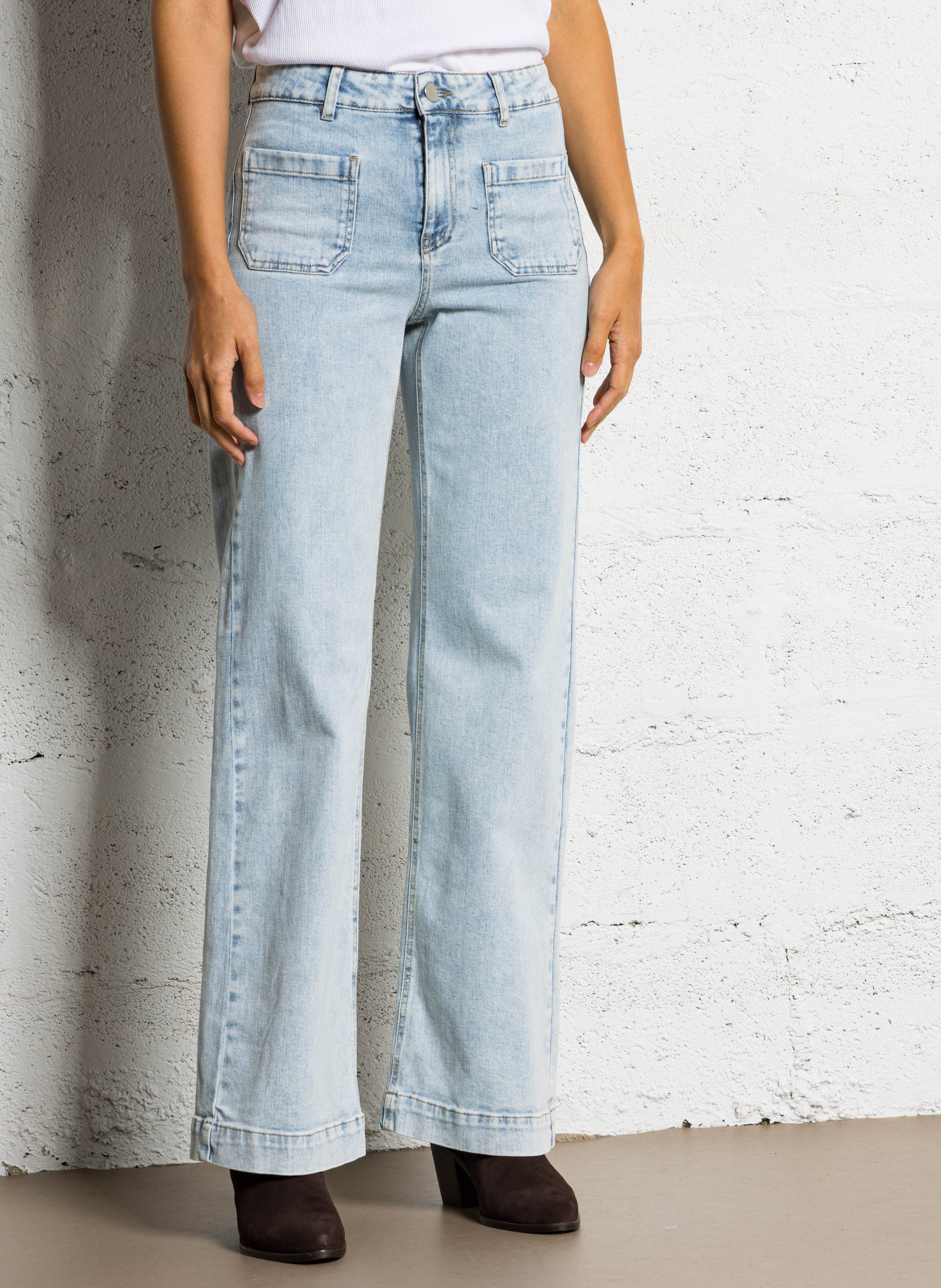 Wide-leg high-waisted stonewash jeans MAISON 123 Blue