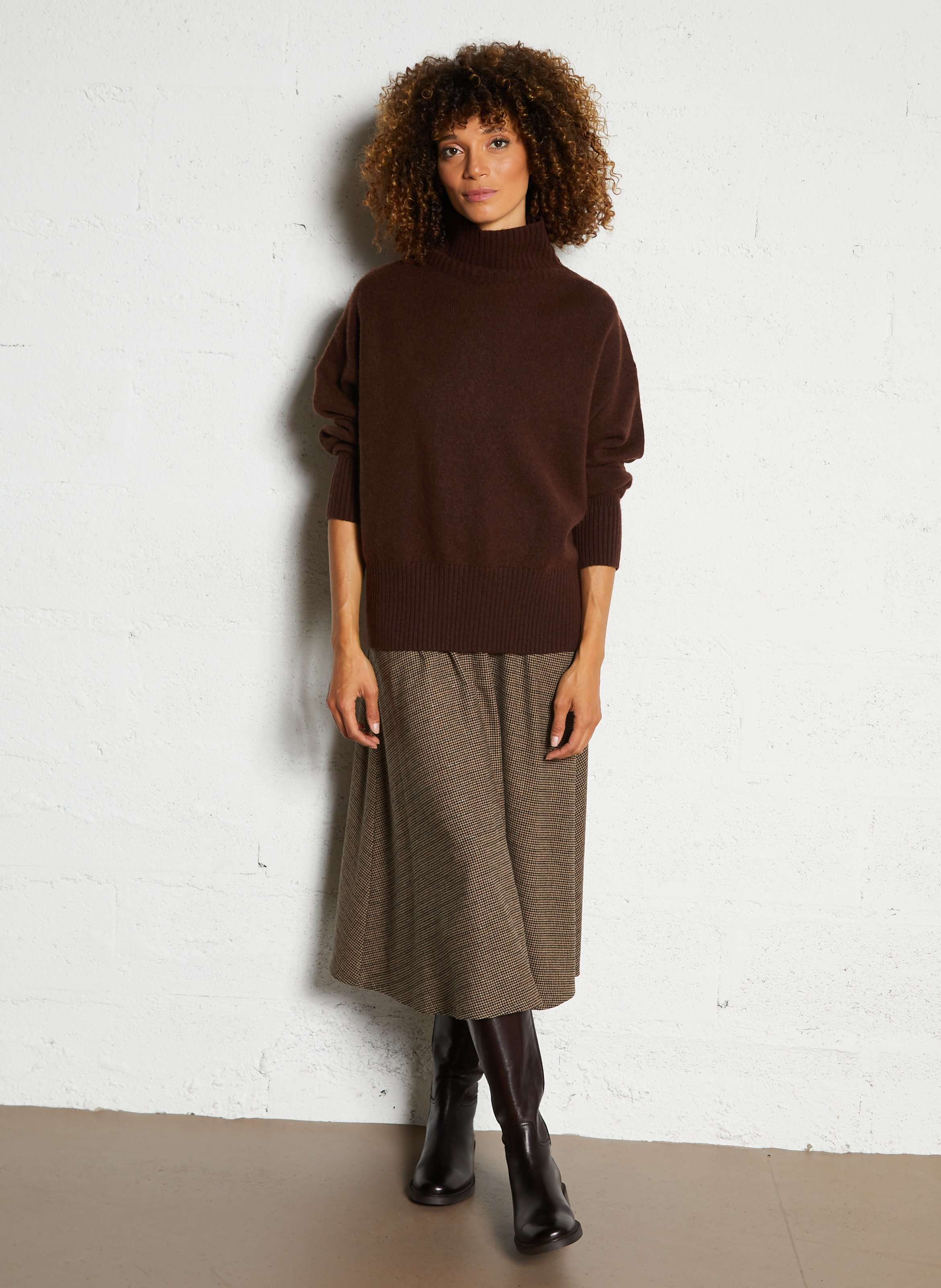 Pull ample col montant en laine SUNCOO Marron
