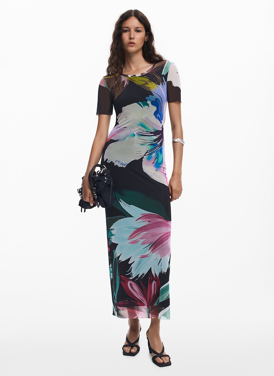 Robe longue droite imprimée DESIGUAL Noir