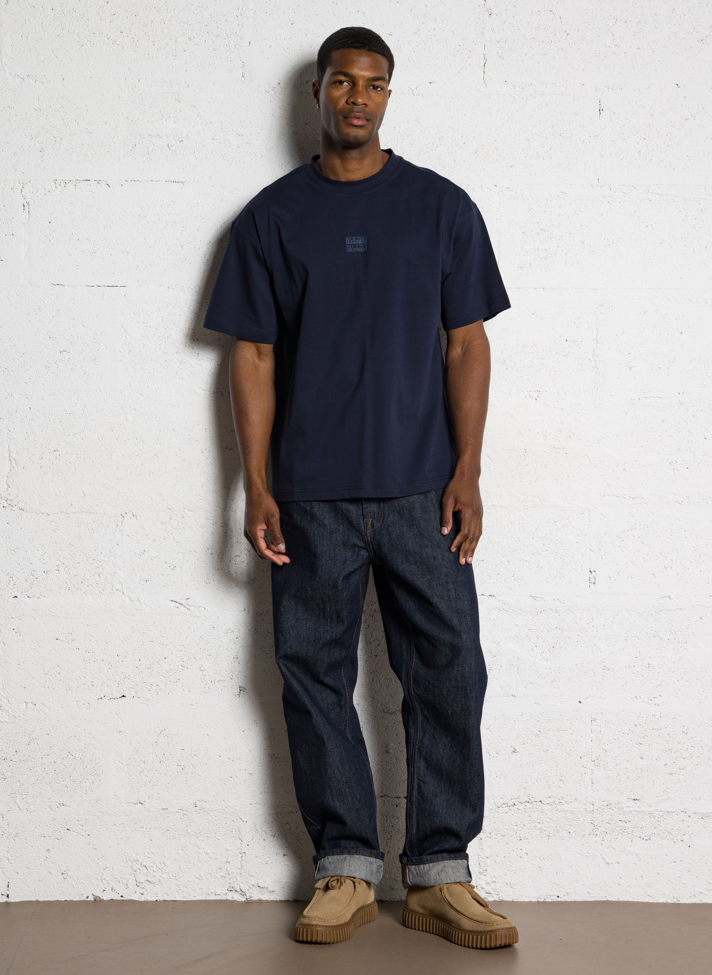 Weites Rundhals-T-Shirt aus bedruckter Baumwolle NAPAPIJRI Blau