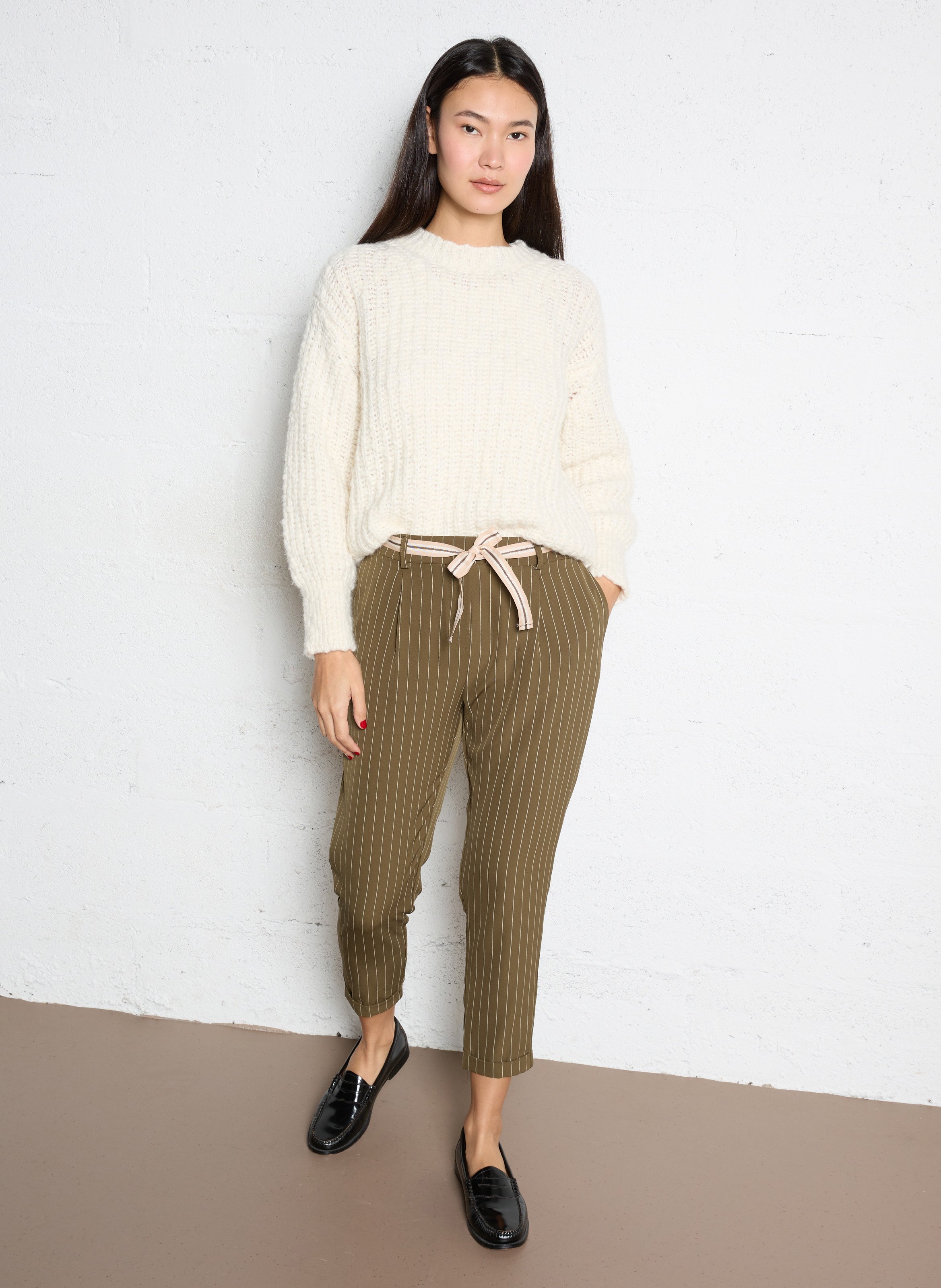 Pantalon droit à rayures PLEASE Vert