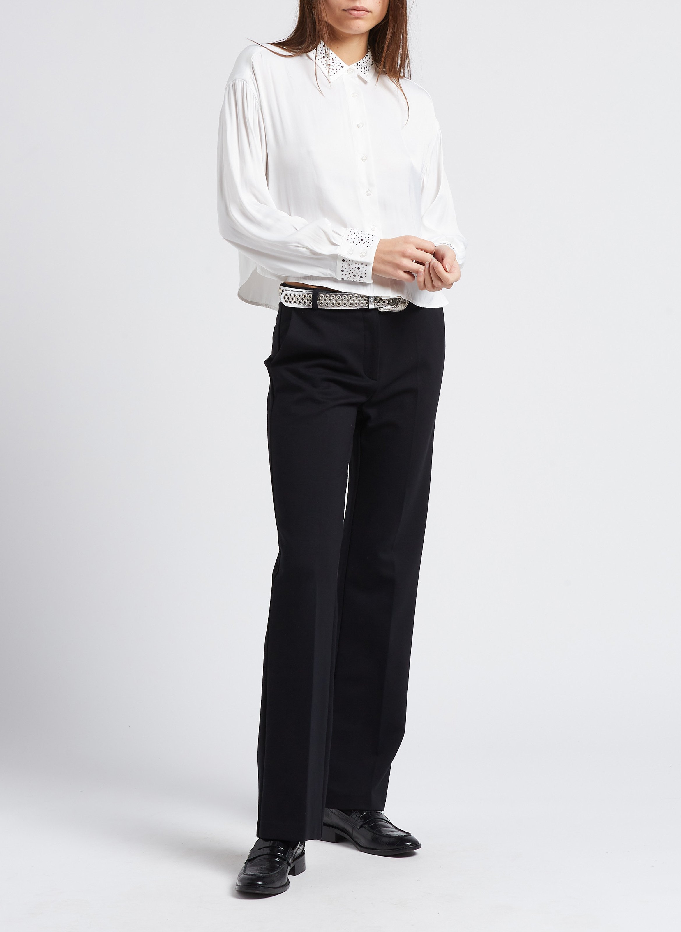 Chemise courte col classique à strass  IKKS Blanc