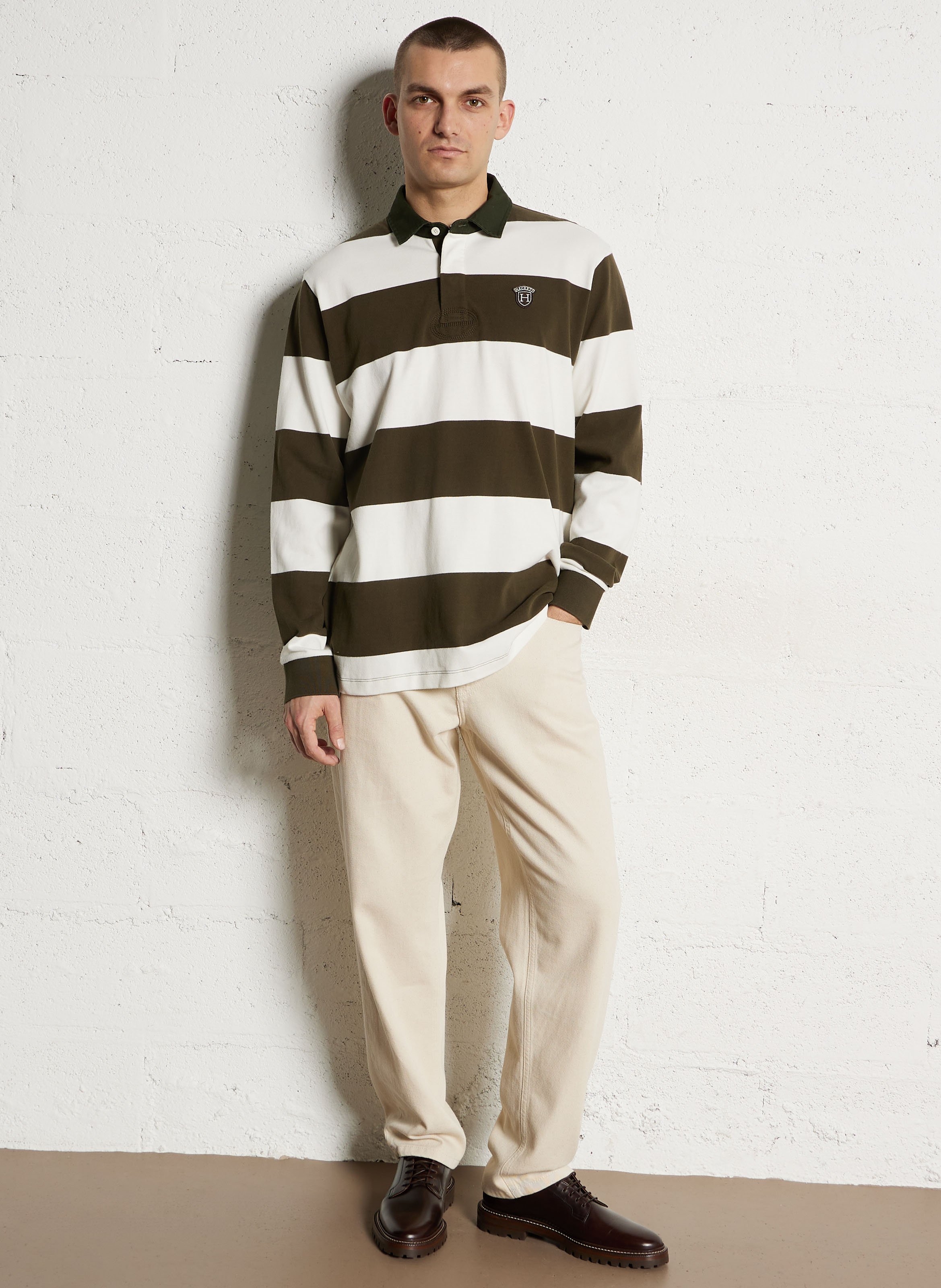 Gestreepte katoenen polo HACKETT Wit