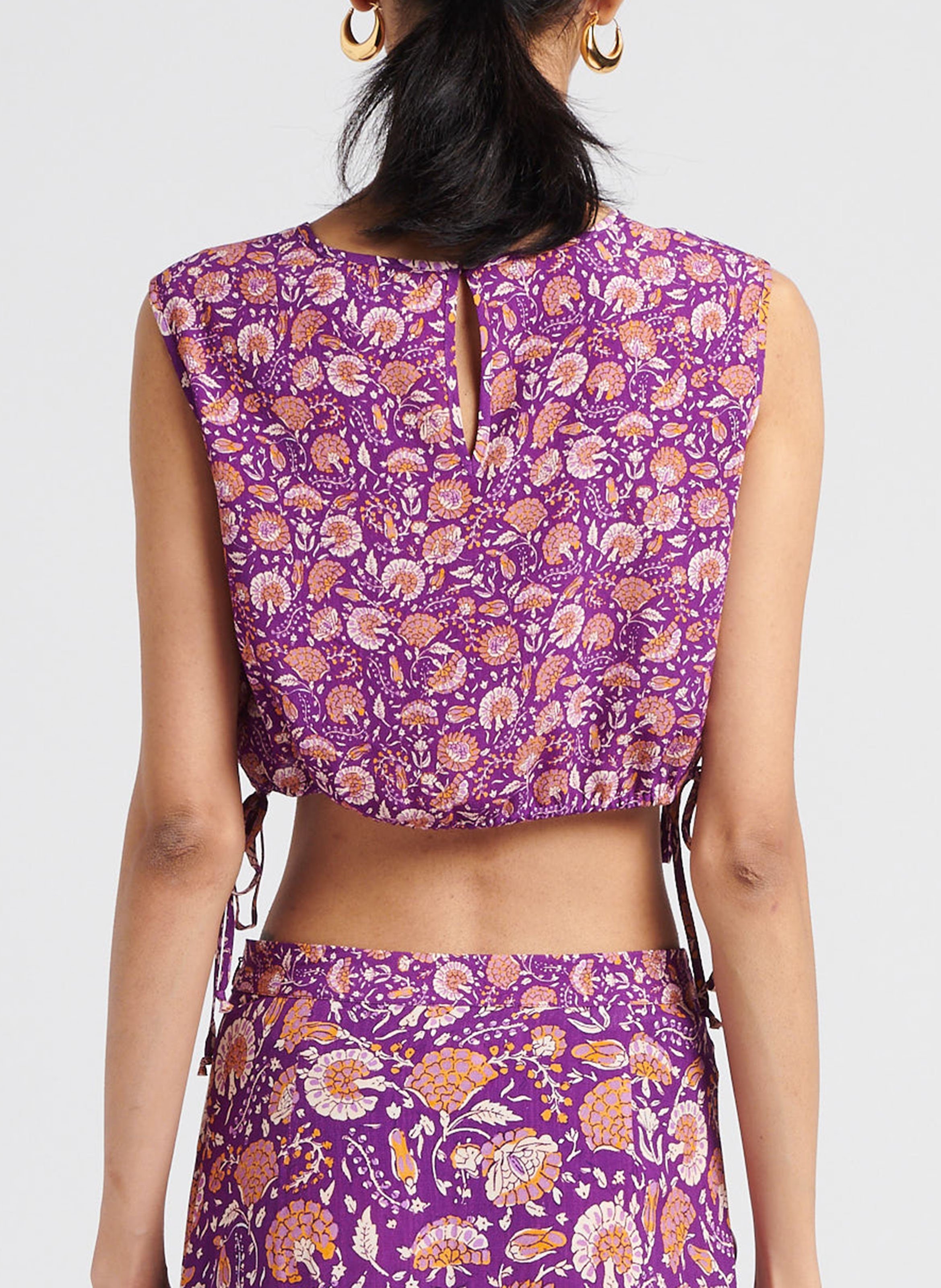 Top corto in viscosa stampata ANTIK BATIK Viola