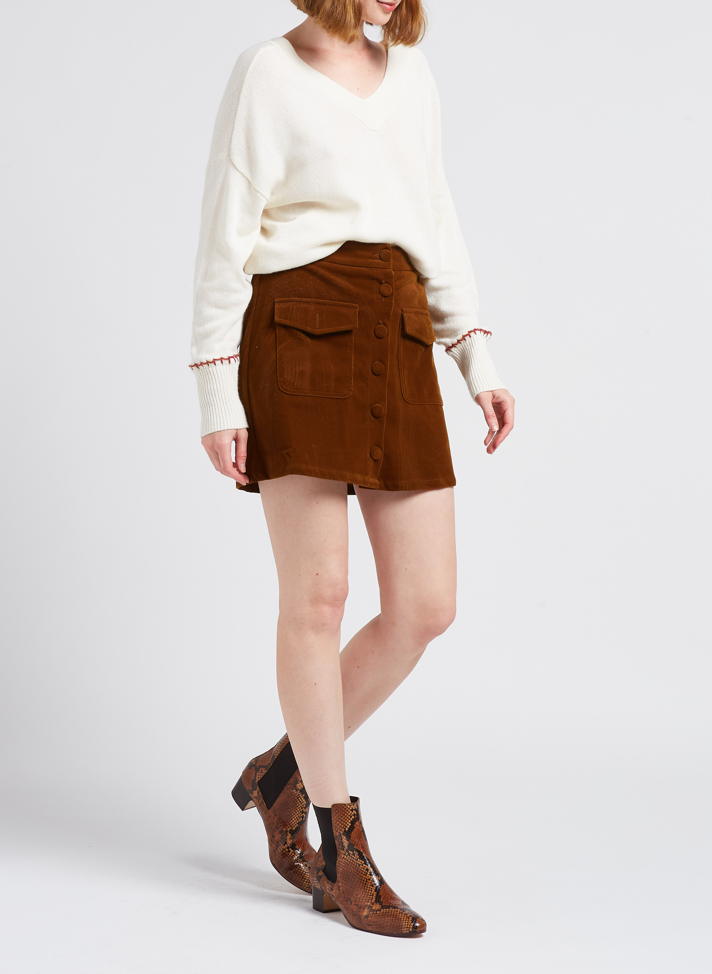 Pull ample à décolleté en V VILA Beige