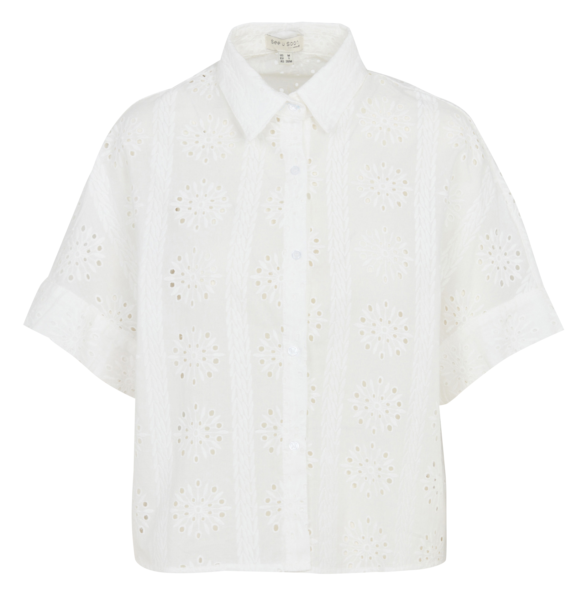 Chemise ample courte brodée en coton SEE U SOON Blanc
